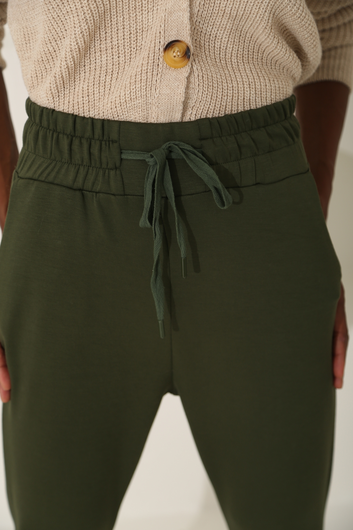 Haki Beli Lastikli Kalın Eşofman Pantolon 25473