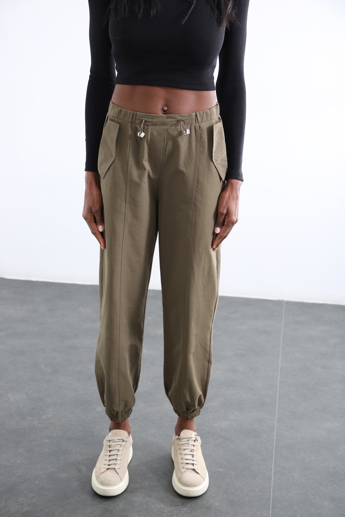 Haki Beli  Lastikli Paraşüt Pantolon 27454