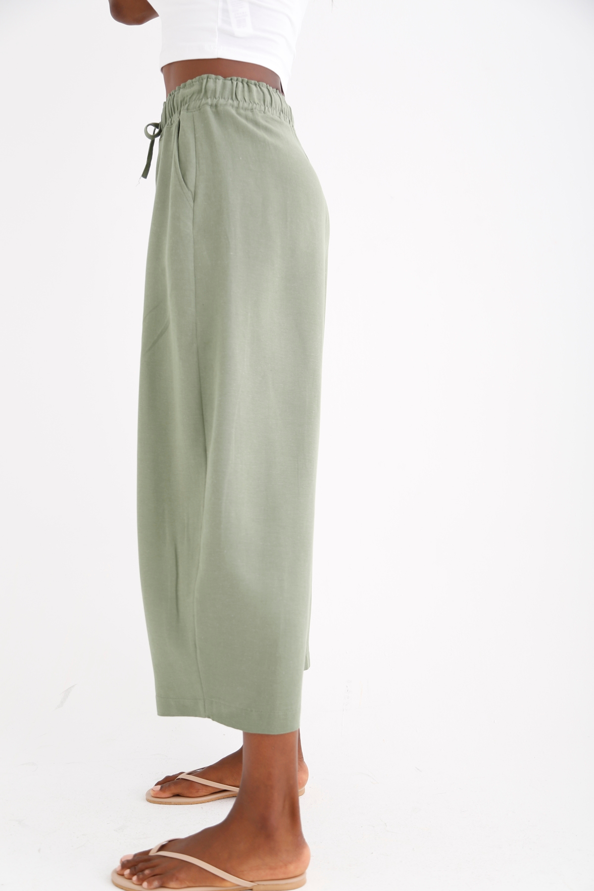 Haki Beli Lastikli Şalvar Pantolon 40030