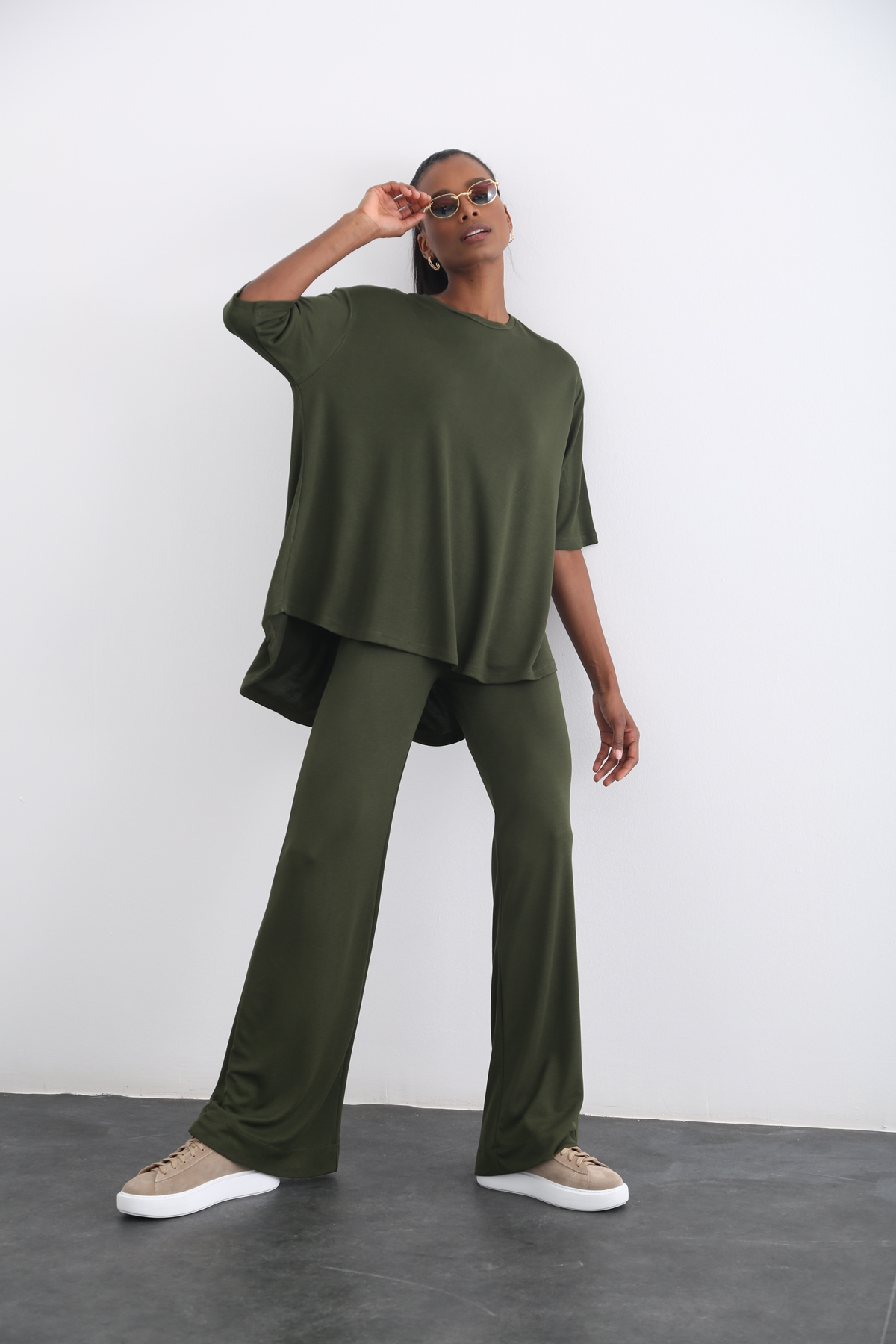 Haki Geniş Paça Oversize Takım 