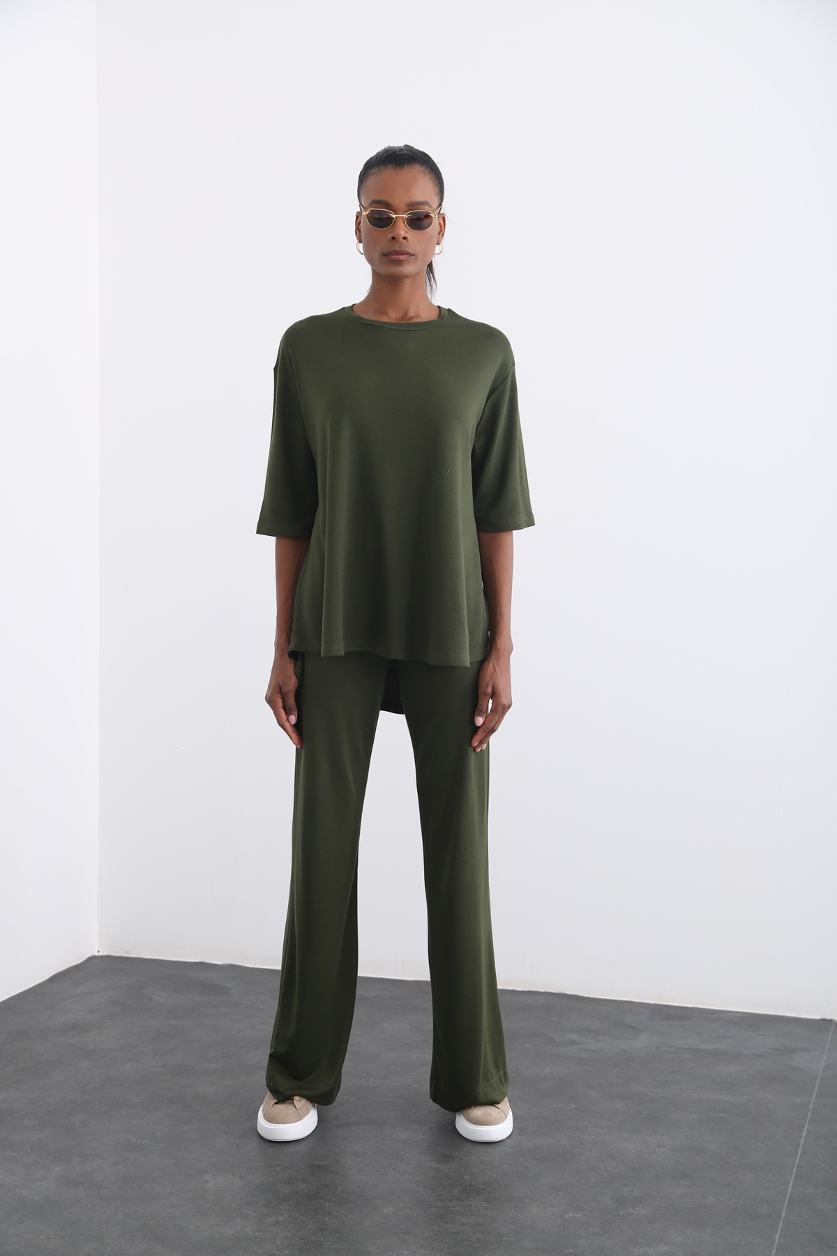 Haki Geniş Paça Oversize Takım 
