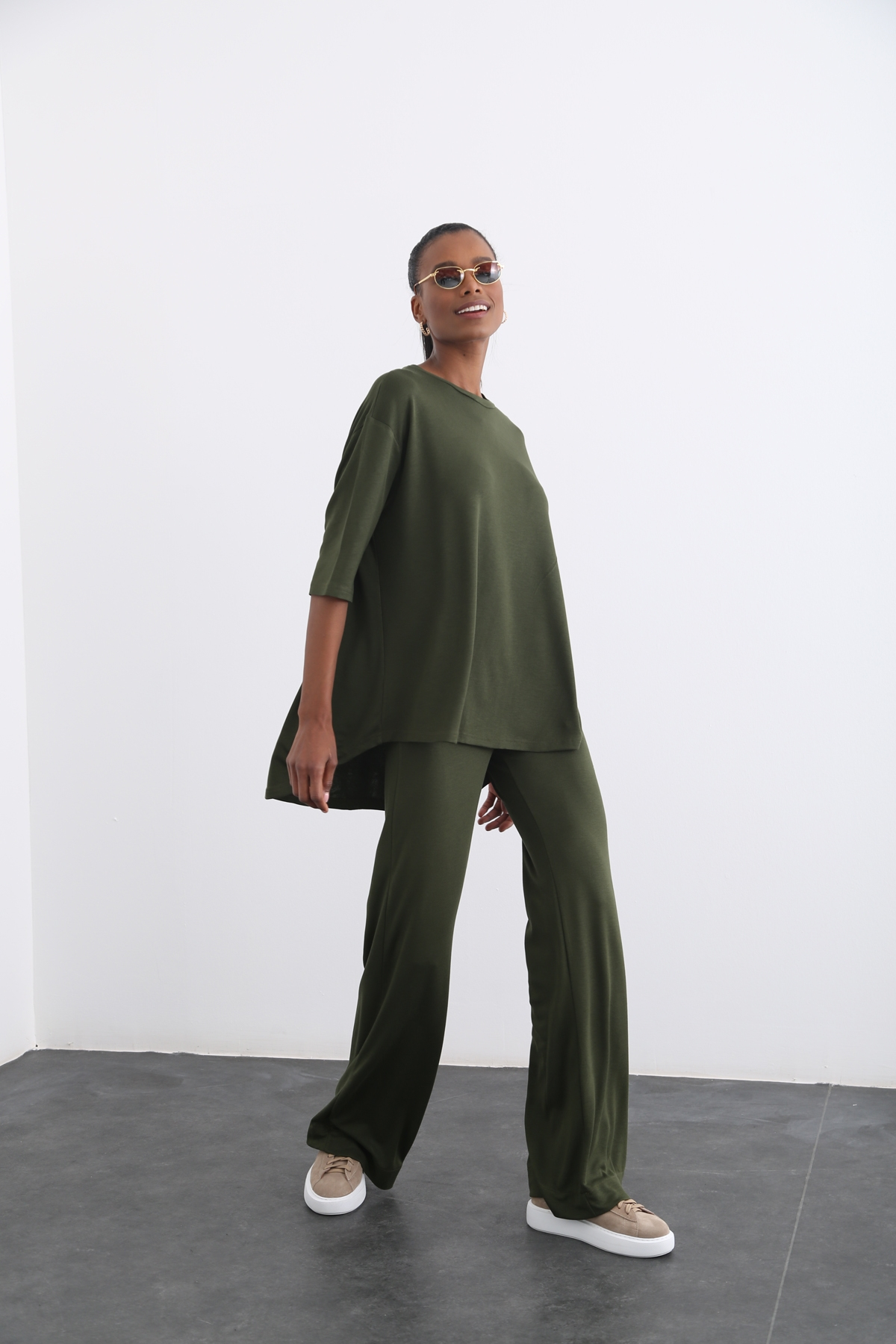 Haki Geniş Paça Oversize Takım 