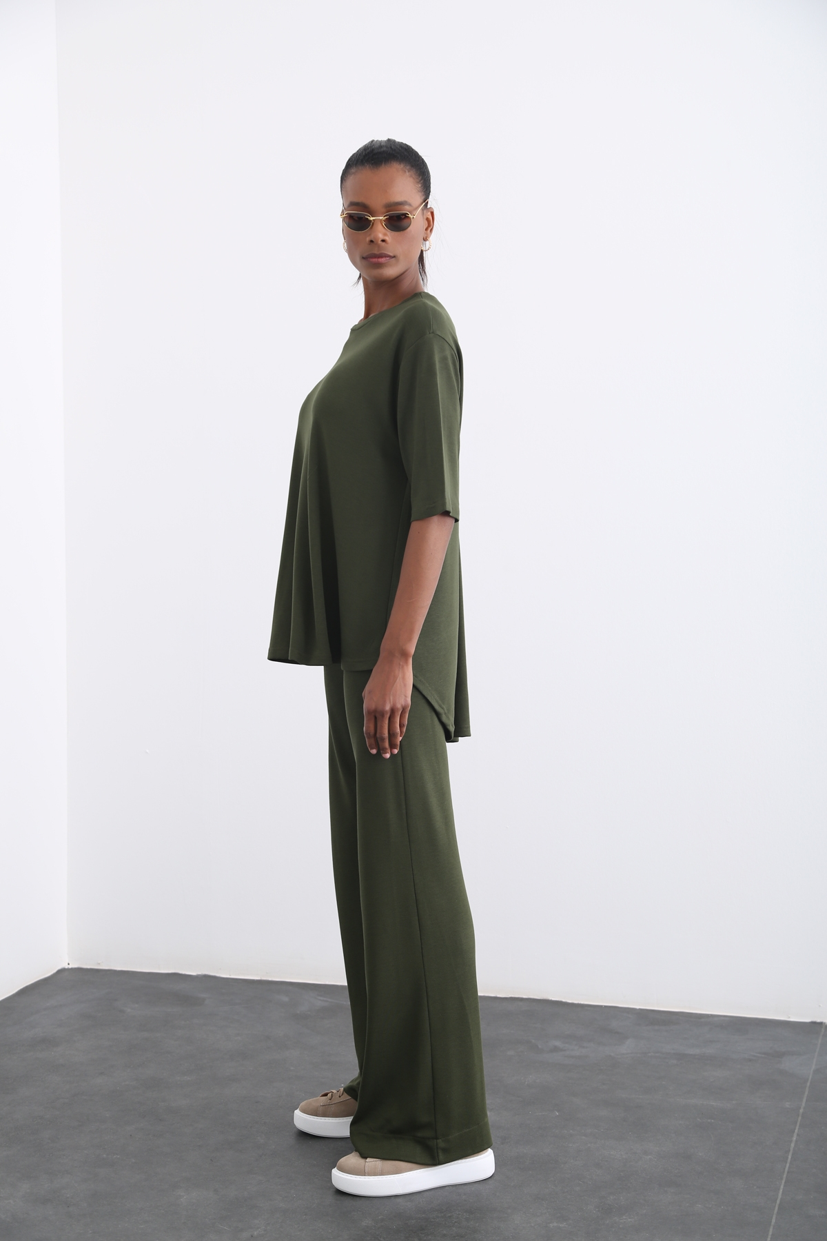 Haki Geniş Paça Oversize Takım 