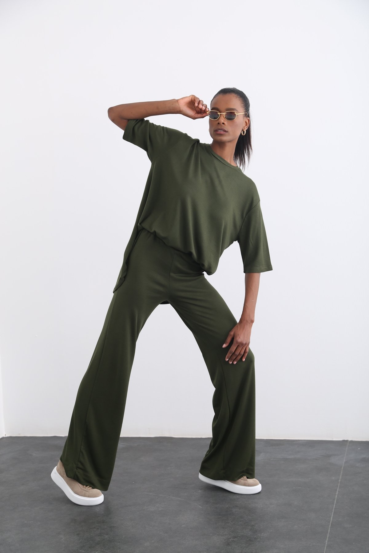 Haki Geniş Paça Oversize Takım 