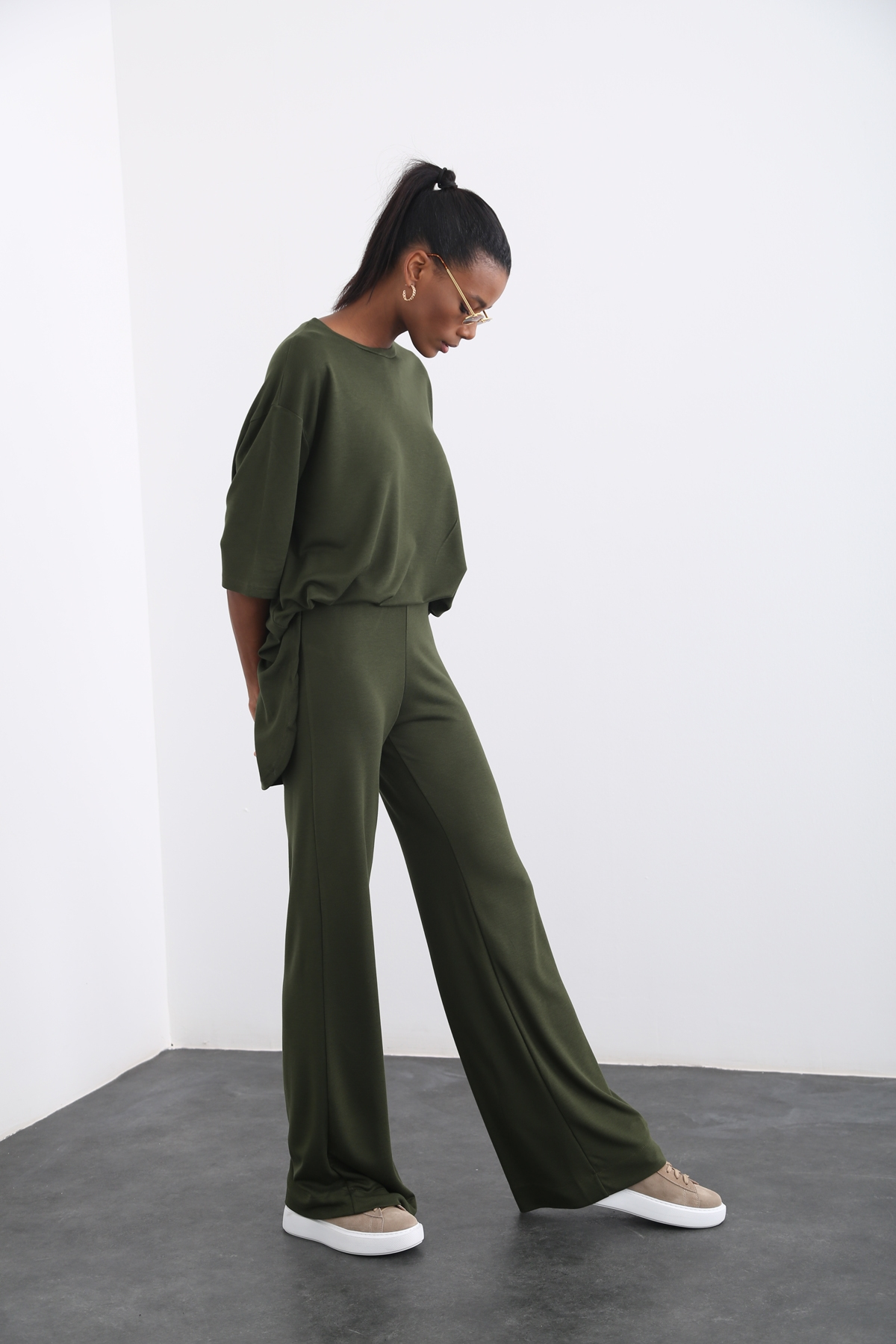 Haki Geniş Paça Oversize Takım 