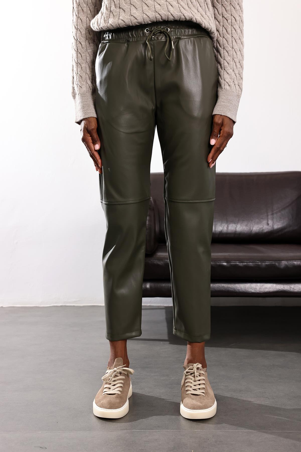 Haki Havuç Deri Pantolon 22022