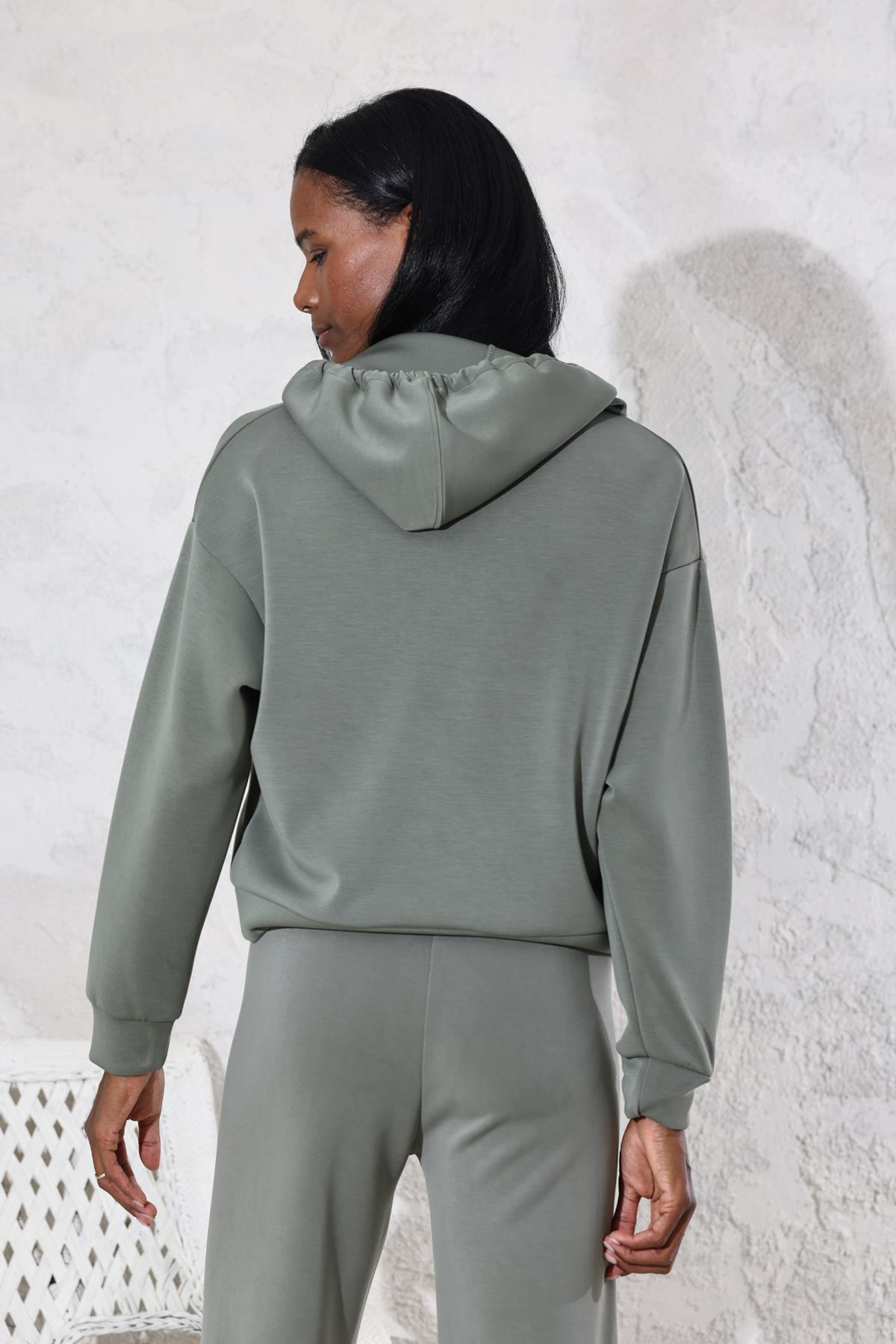 Haki Kapüşonlu Modal Sweatshirt 4401