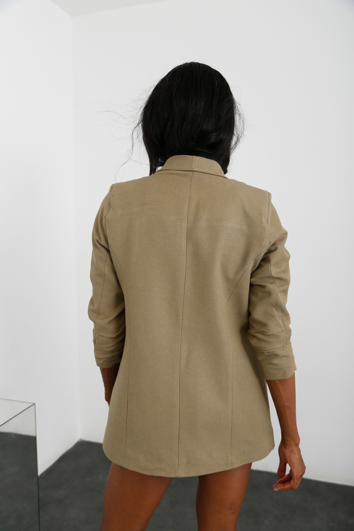 Haki Kolları Drapeli Blazer Ceket 
