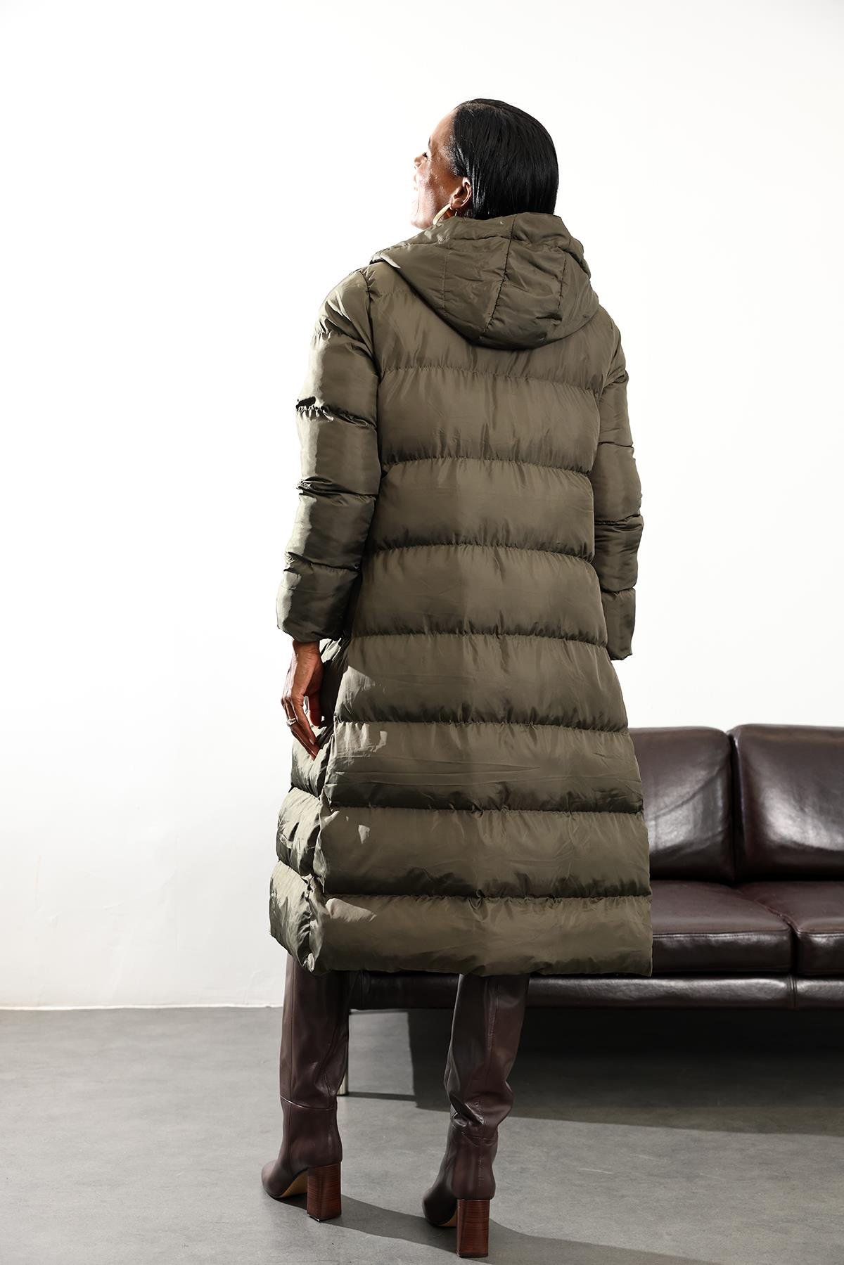 Haki Maxi Boy Şişme Kaban D99744