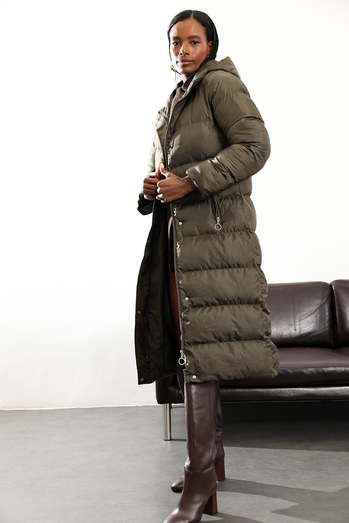Haki Maxi Boy Şişme Kaban D99744