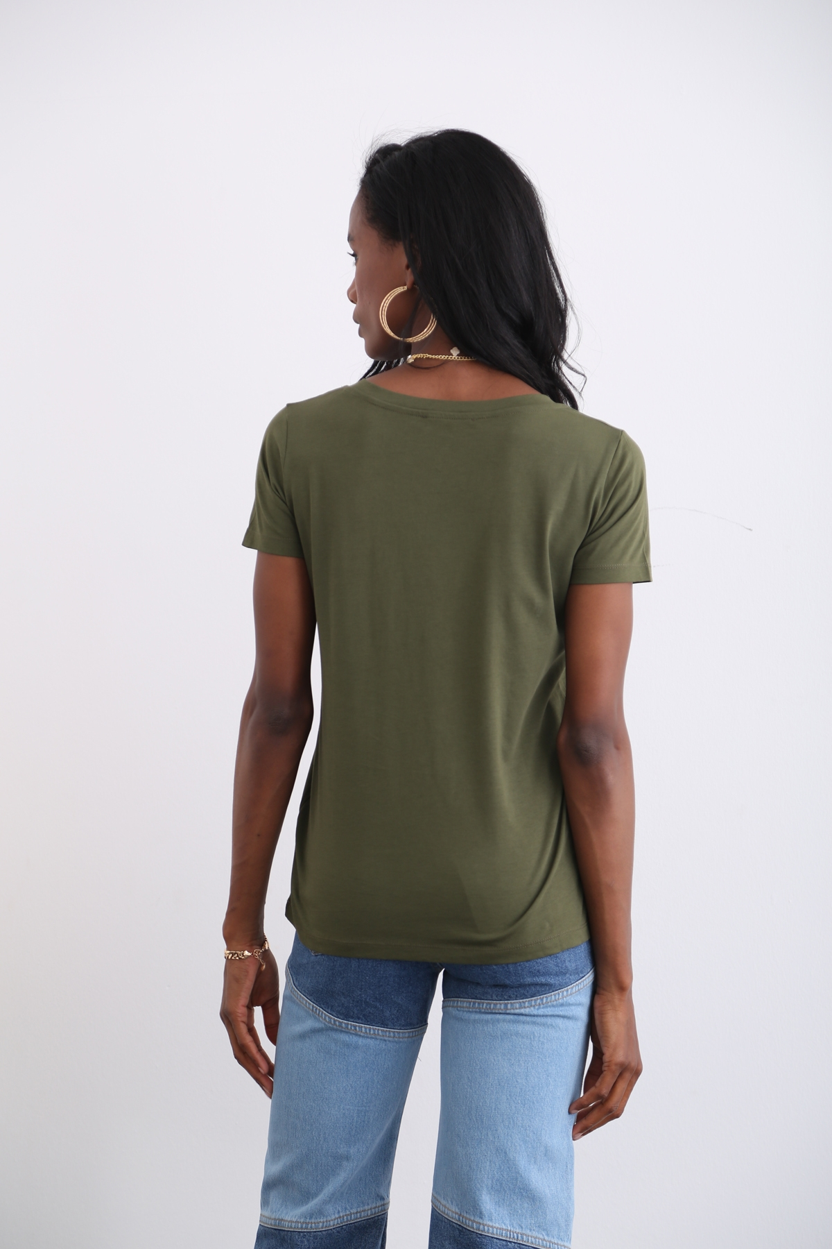 Haki V Yaka Basic Tshirt 1146