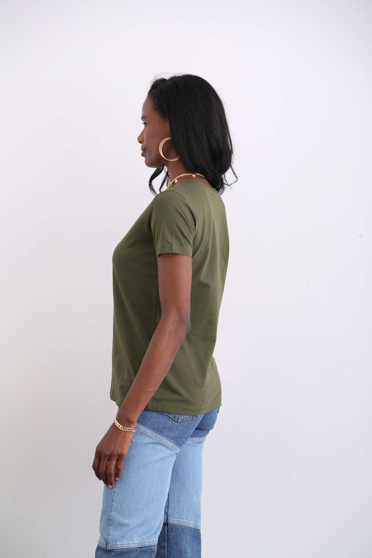 Haki V Yaka Basic Tshirt 1146