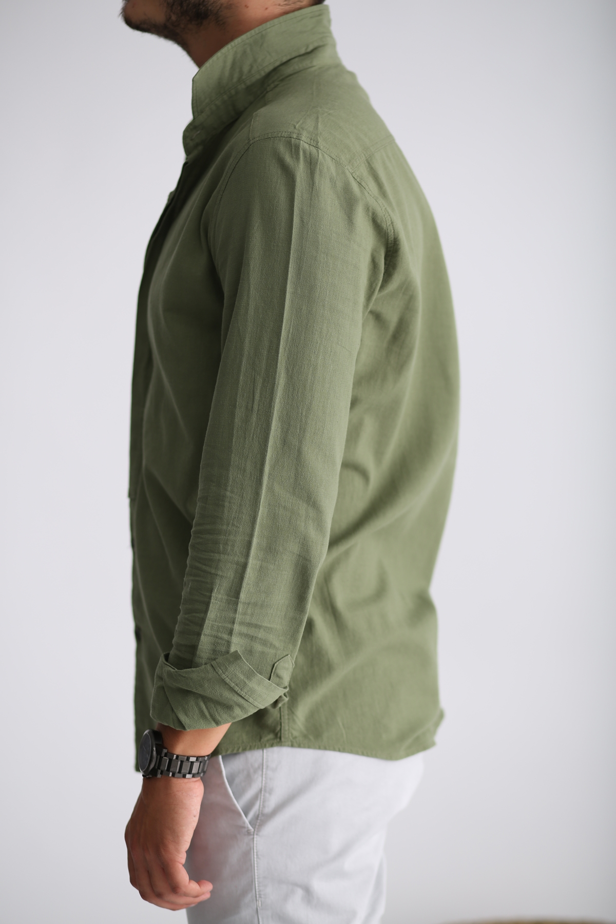 Haki Yarım Patlı Gömlek 11-2262