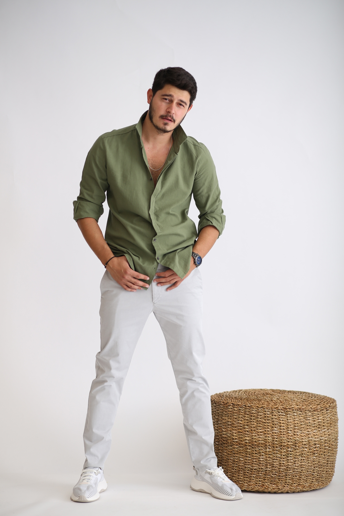 Haki Yarım Patlı Gömlek 11-2262