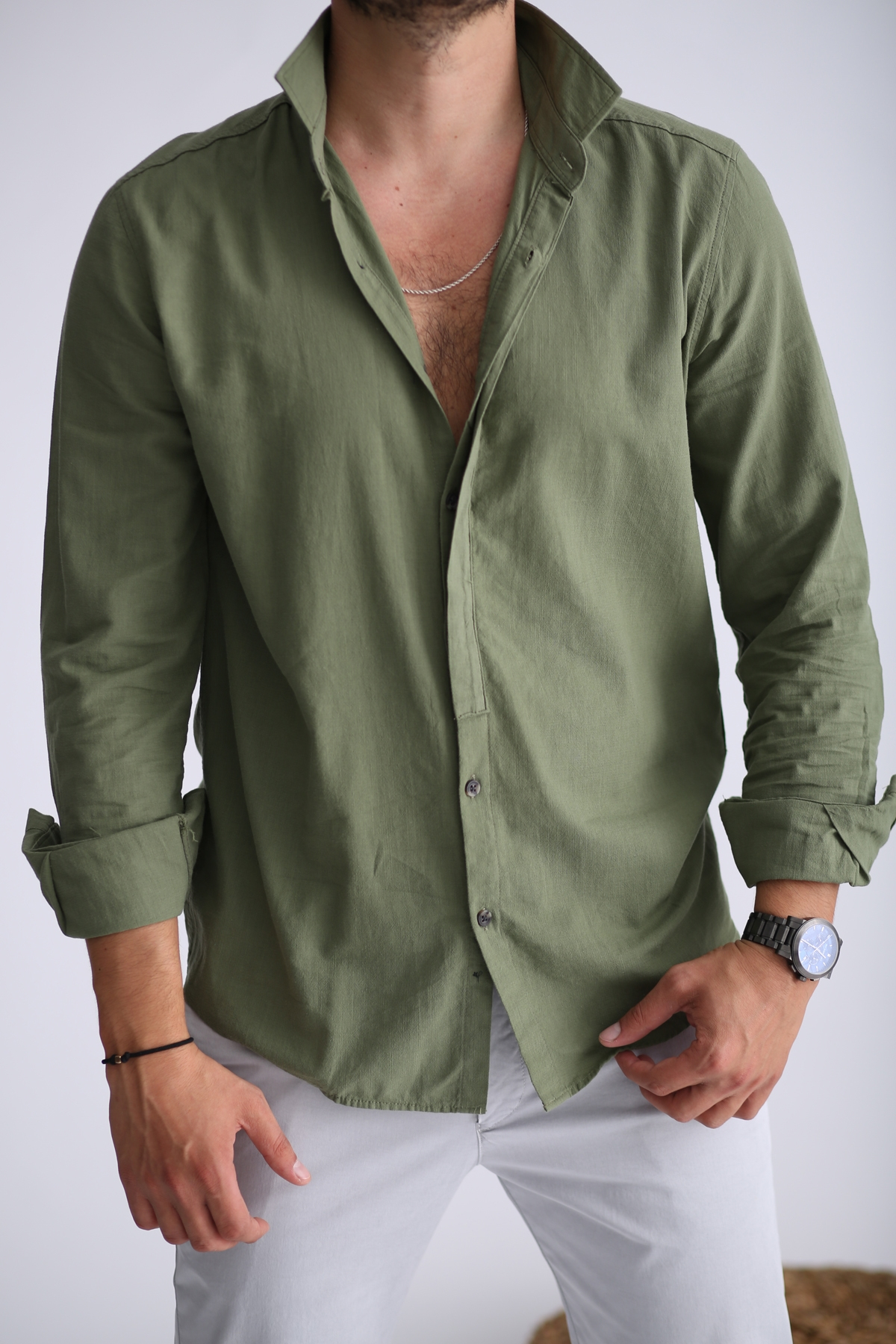 Haki Yarım Patlı Gömlek 11-2262