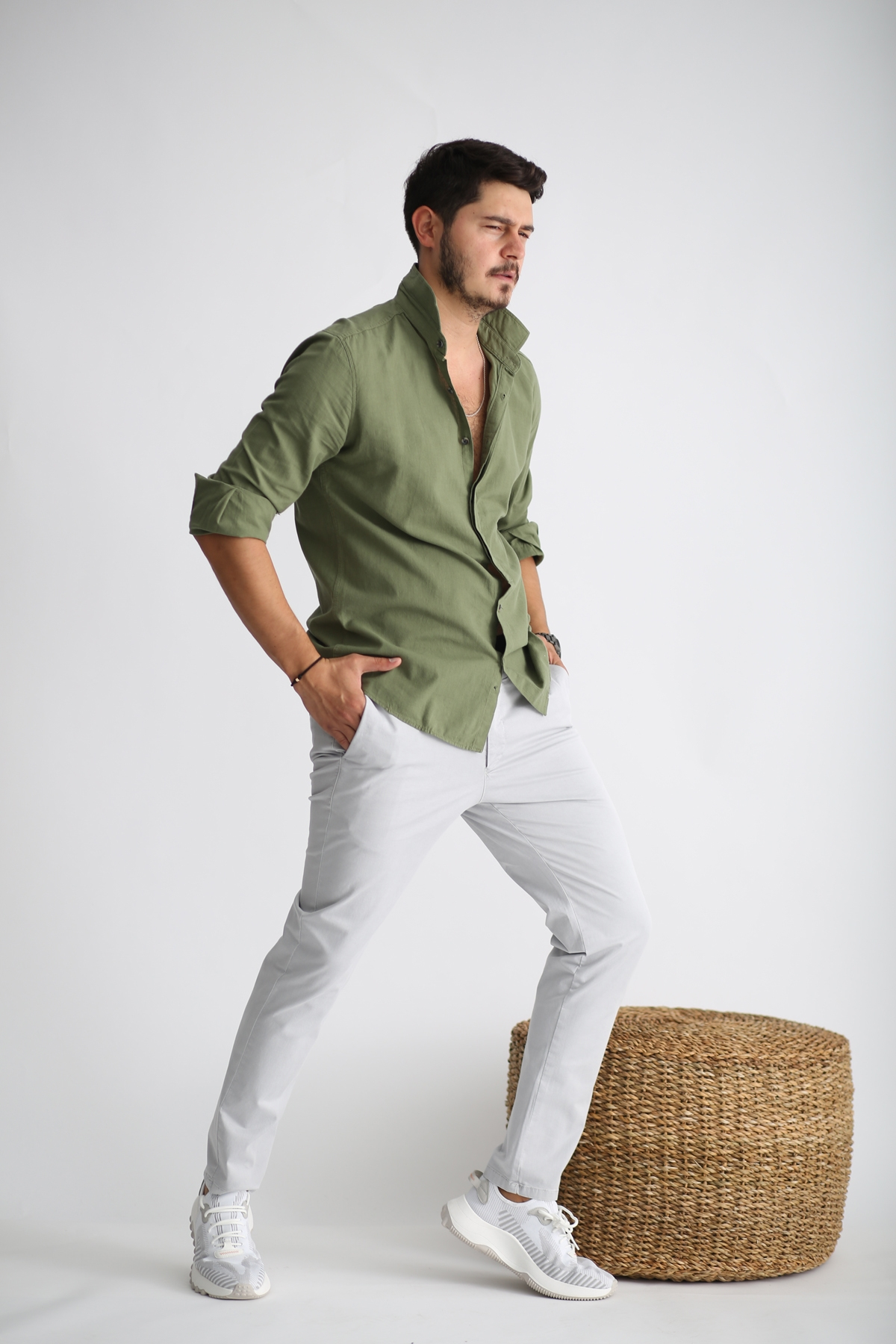 Haki Yarım Patlı Gömlek 11-2262