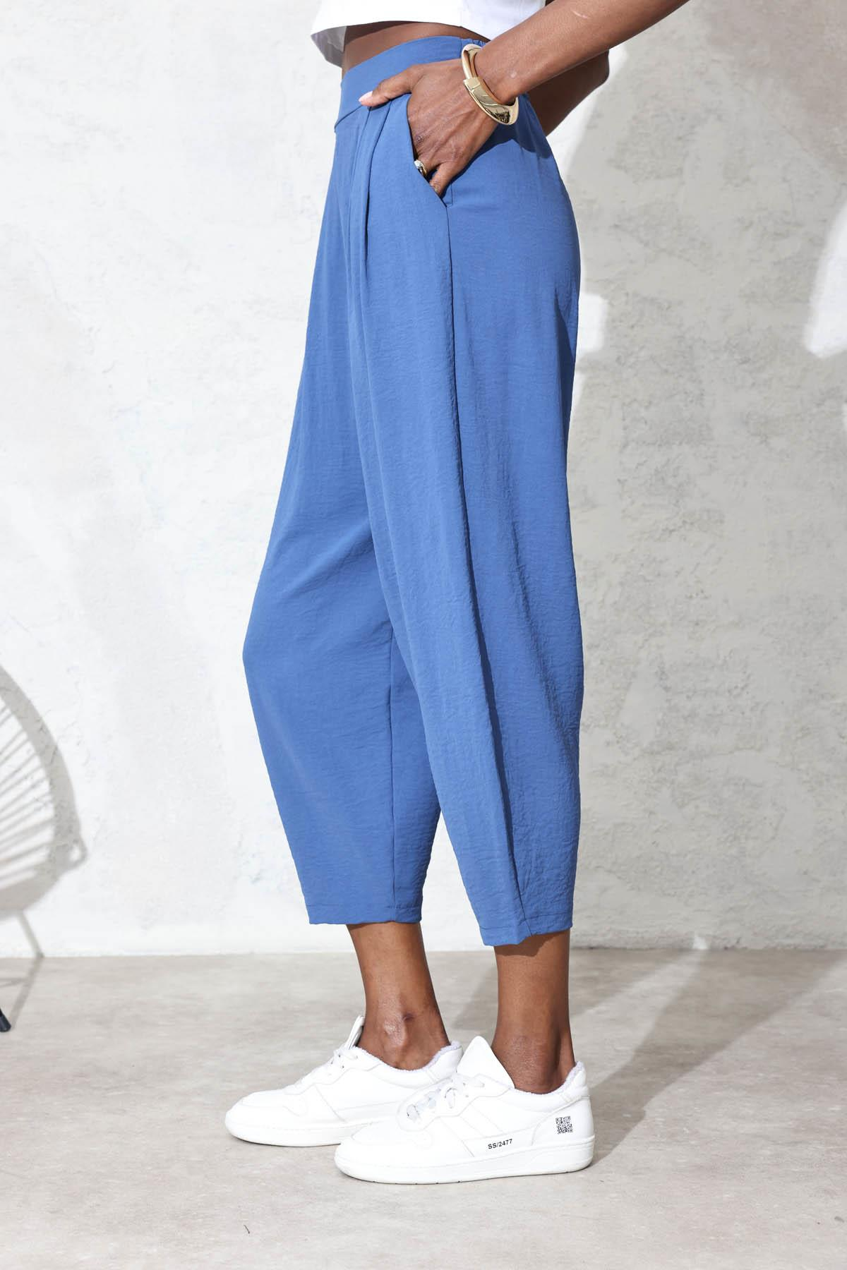 indigo Arka Beli Lastikli Şalvar Pantolon 0226