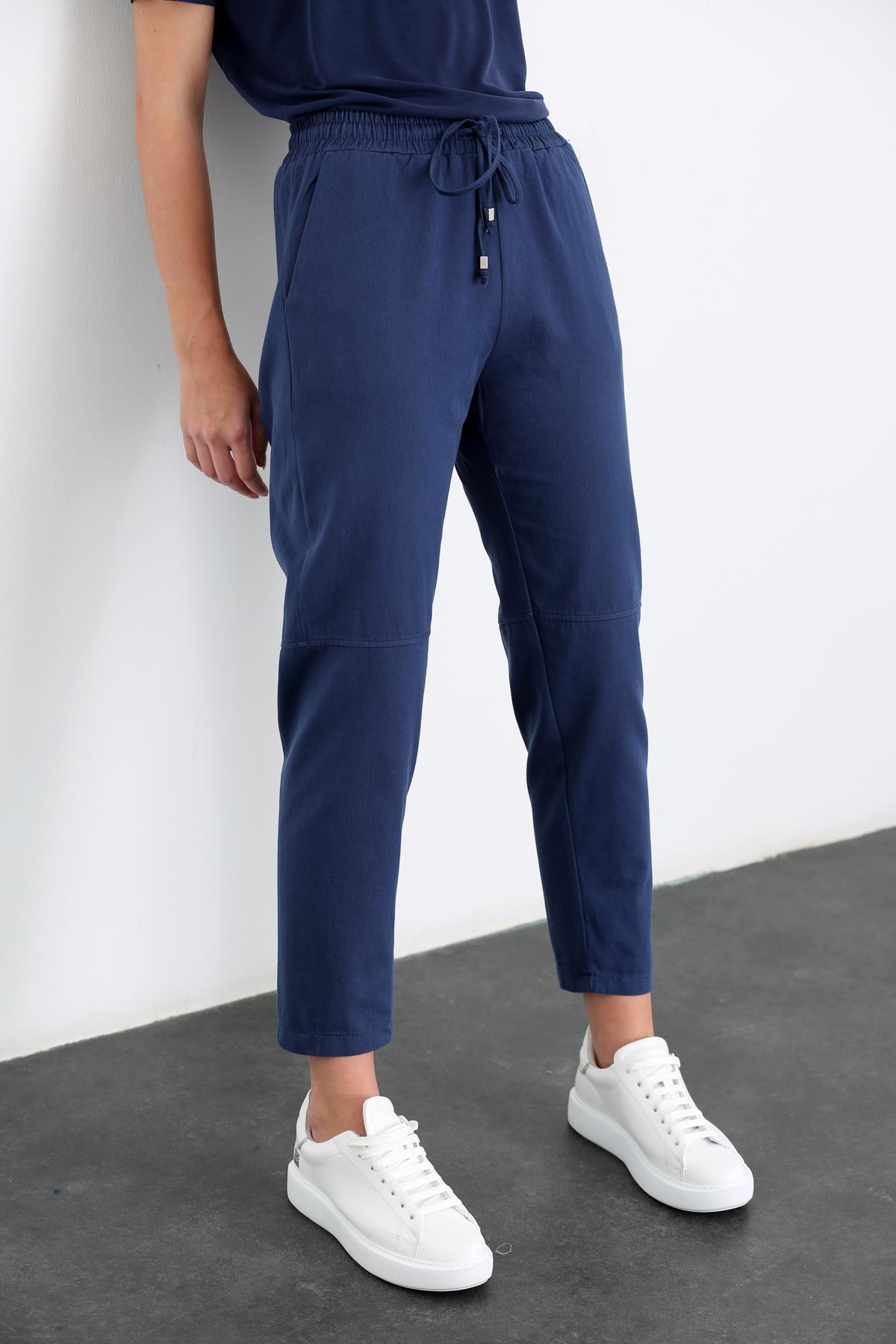 indigo Beli Lastikli Havuç Pantolon 23085
