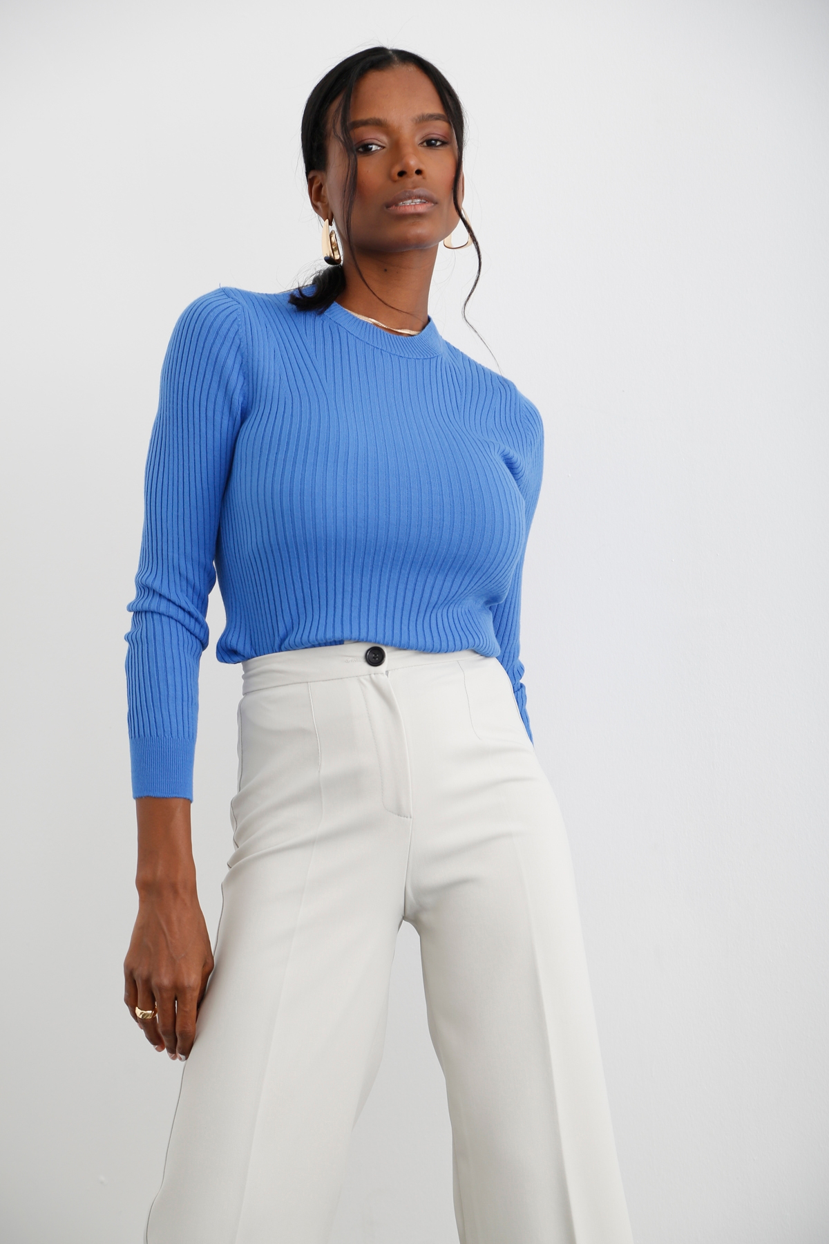 indigo Bisiklet Yaka Fitilli Triko 28033