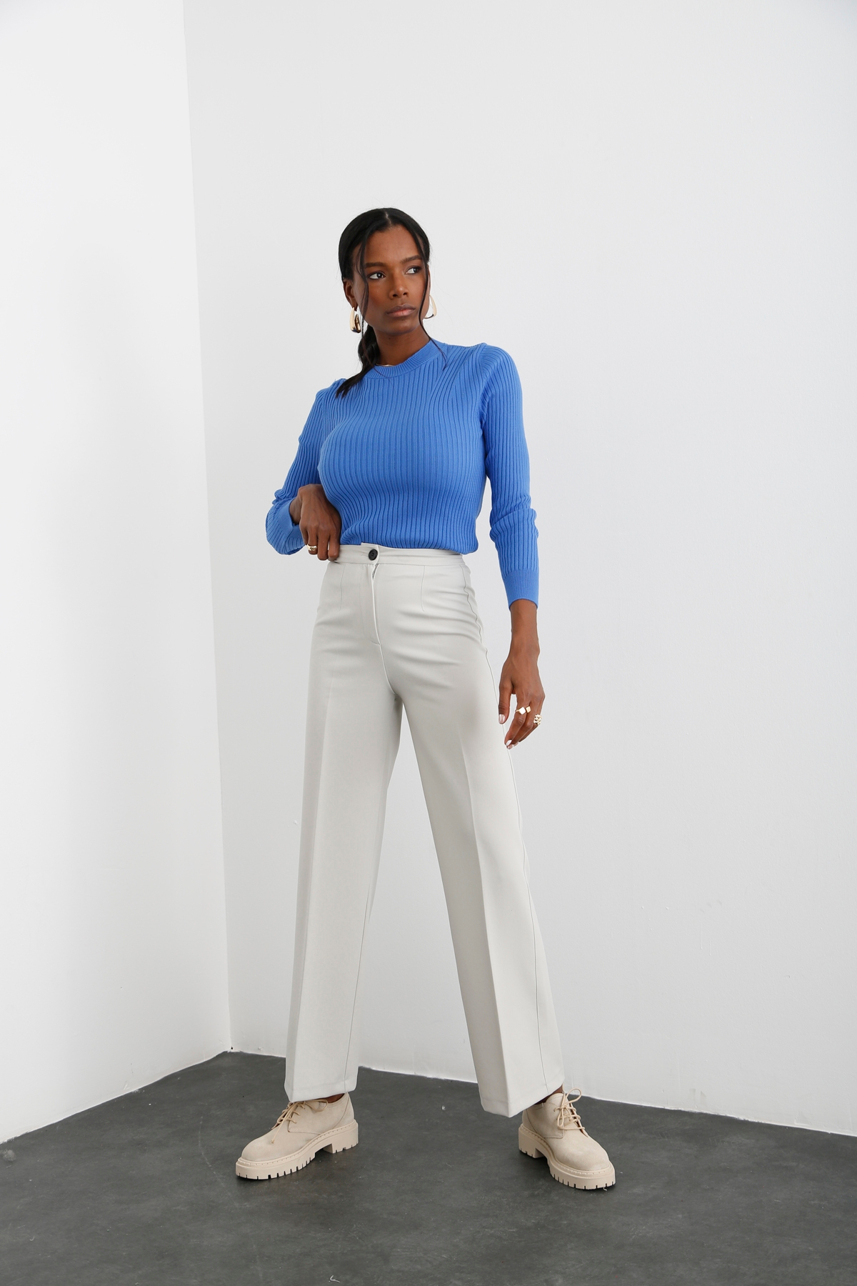 indigo Bisiklet Yaka Fitilli Triko 28033