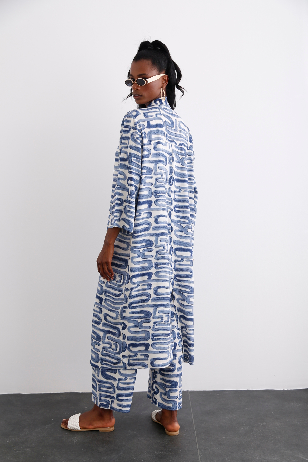 indigo Desenli Kimono Takım 96067