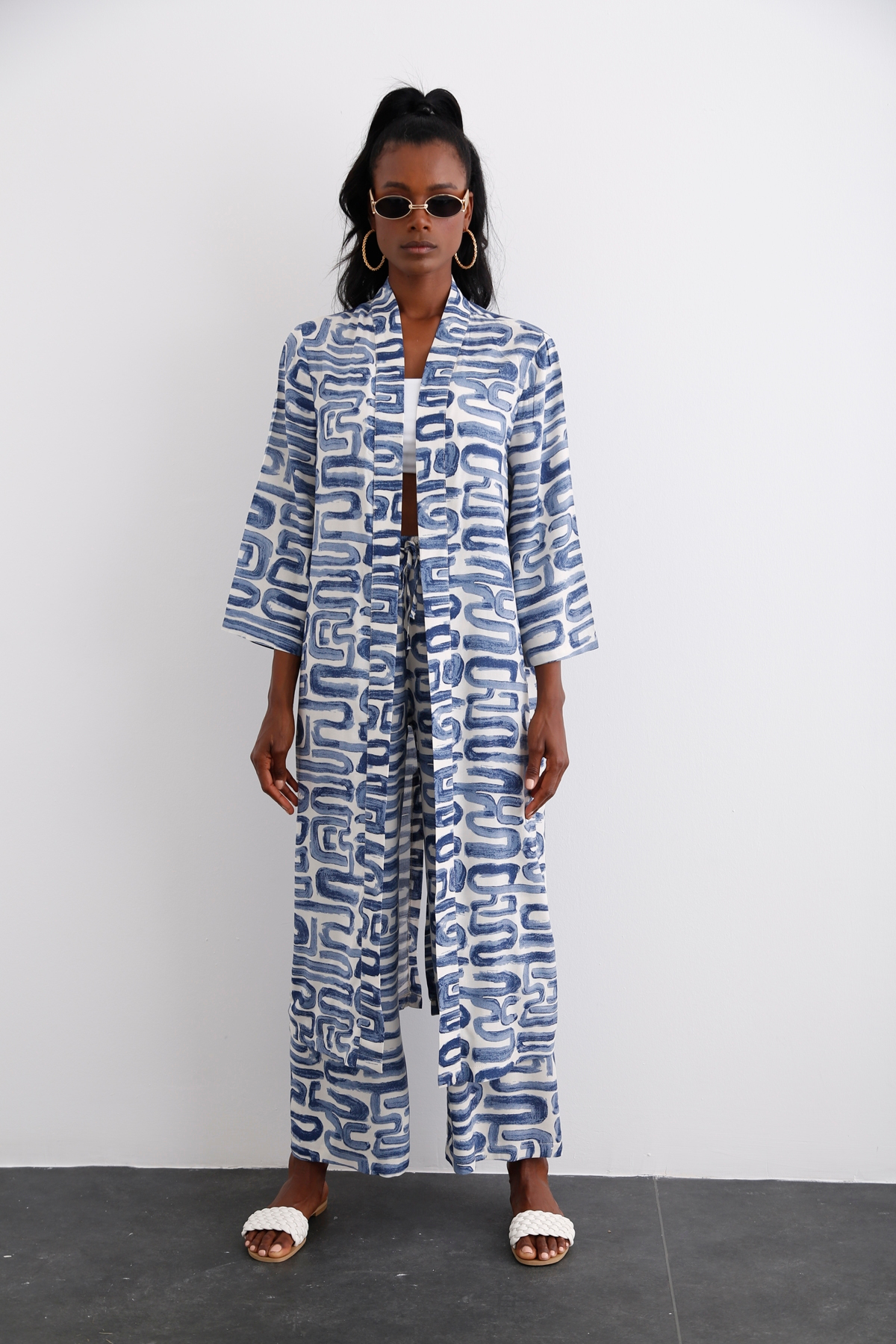 indigo Desenli Kimono Takım 96067