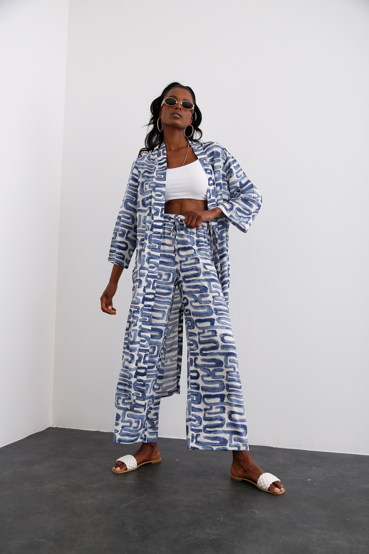 indigo Desenli Kimono Takım 96067