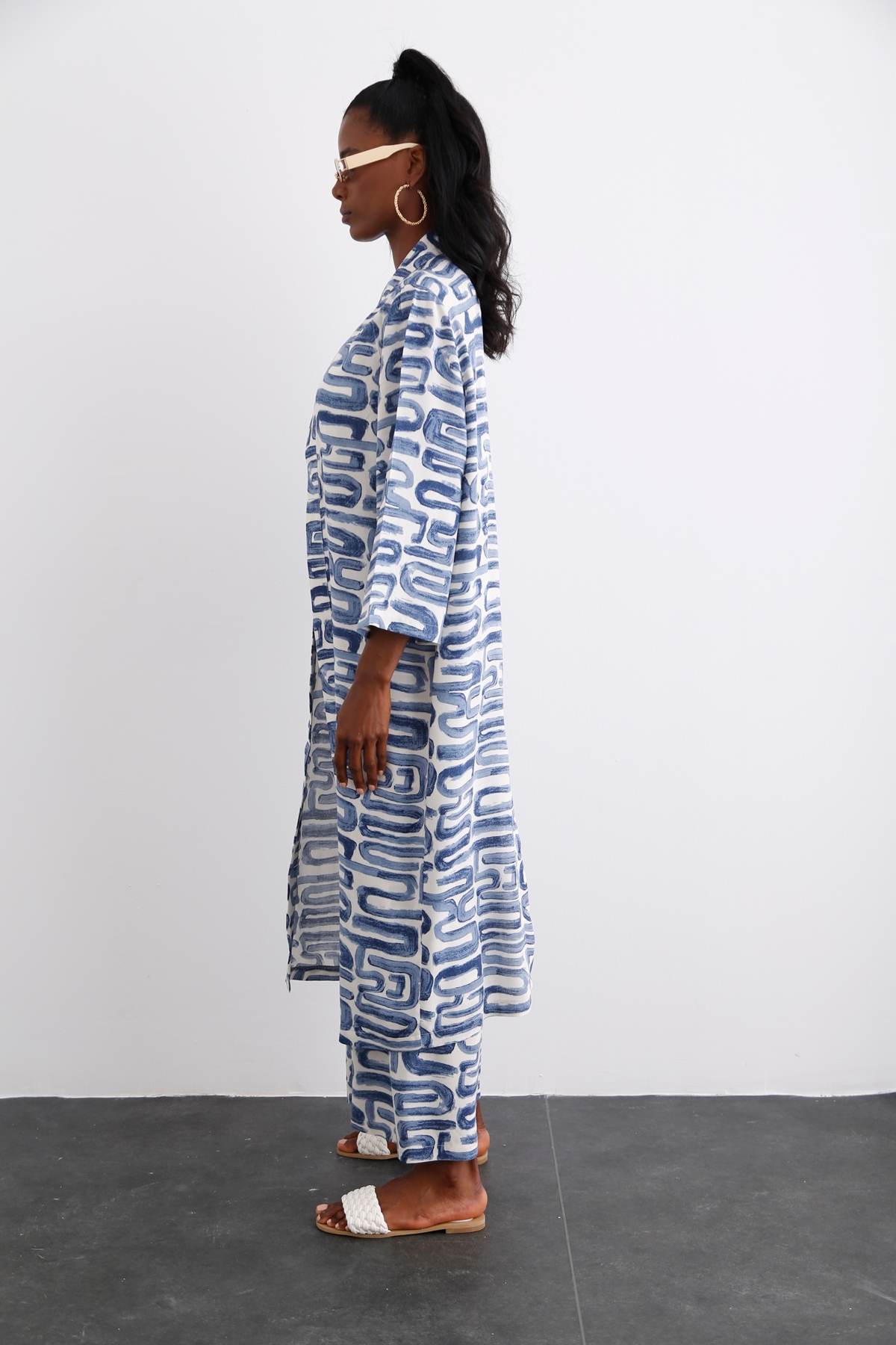 indigo Desenli Kimono Takım 96067