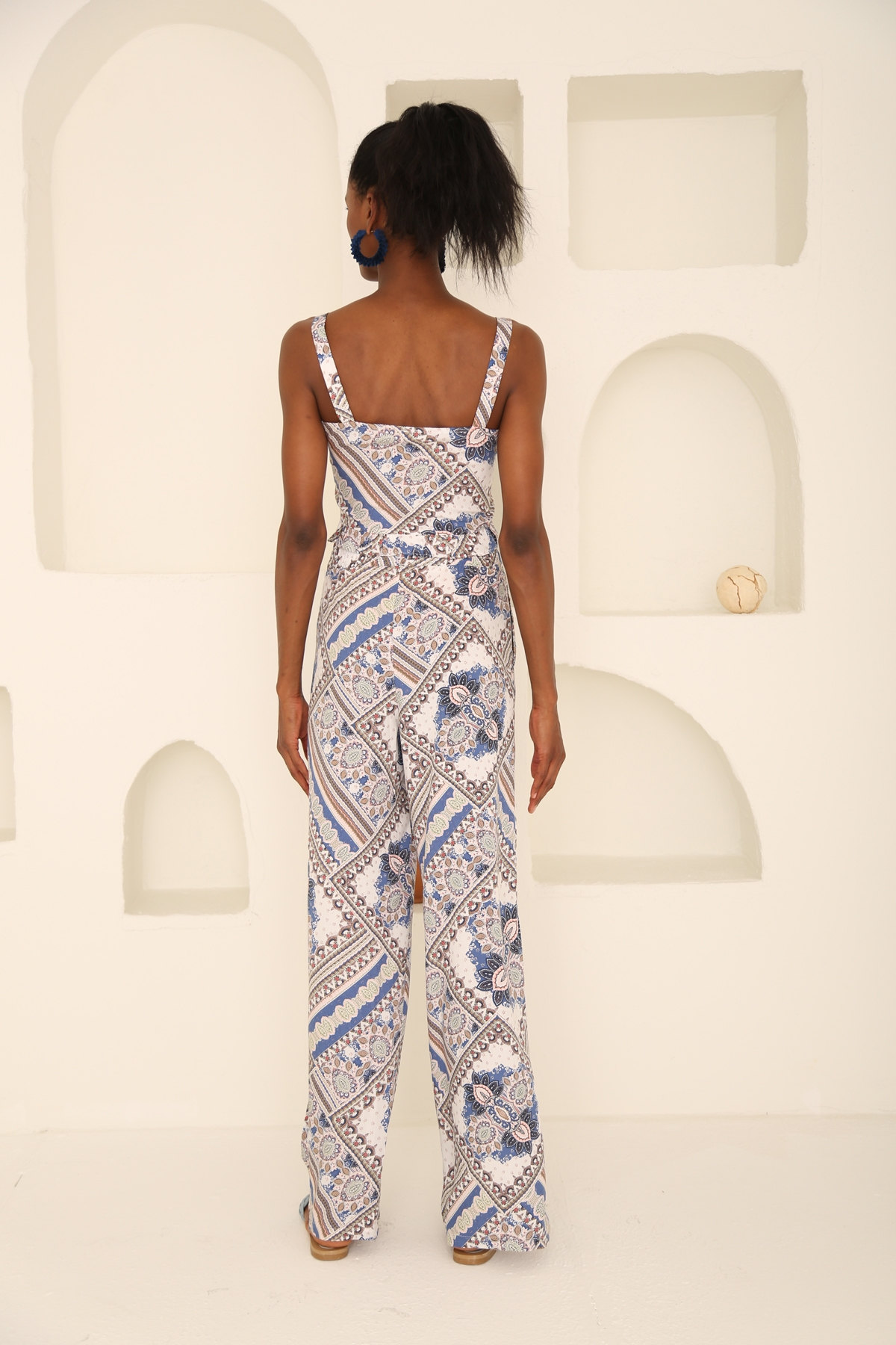 indigo Etnik Desen Crop Takım 95029