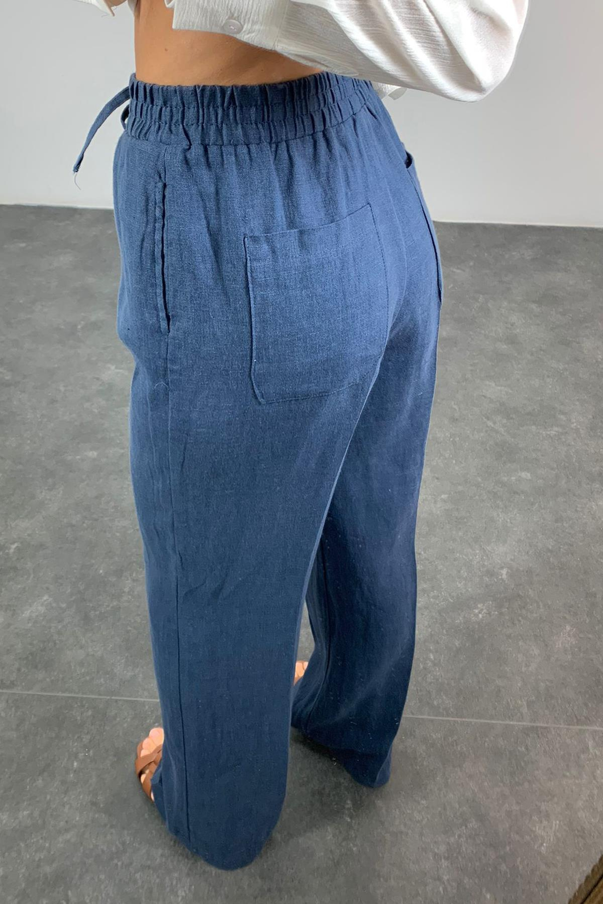 indigo Önden Dikişli Keten Pantolon 1497