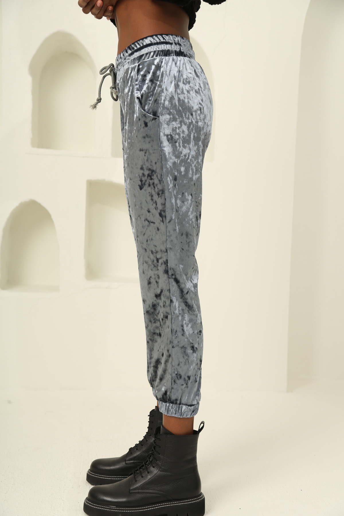 indigo Parlak Kadife Jogger Eşofman 2148