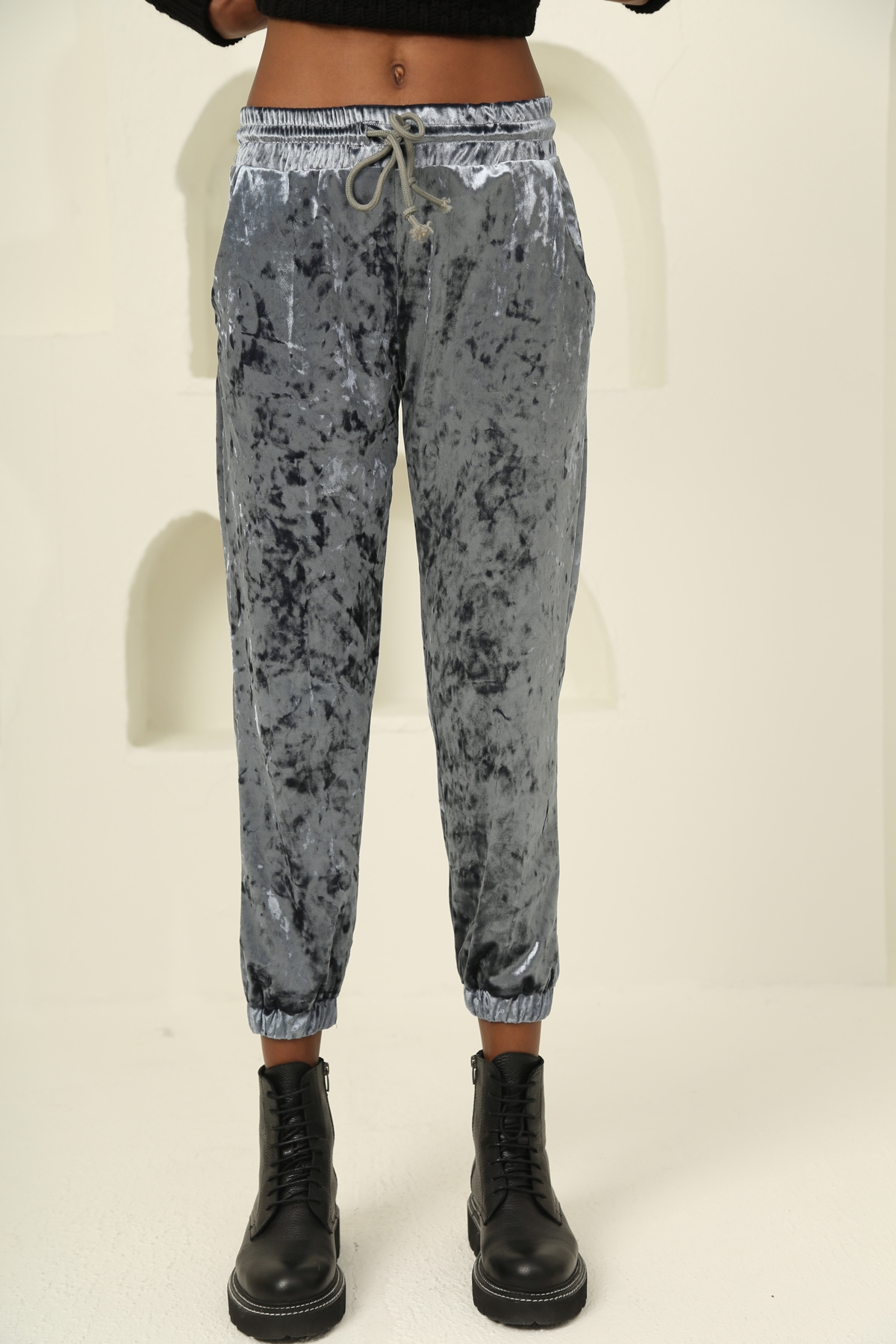 indigo Parlak Kadife Jogger Eşofman 2148