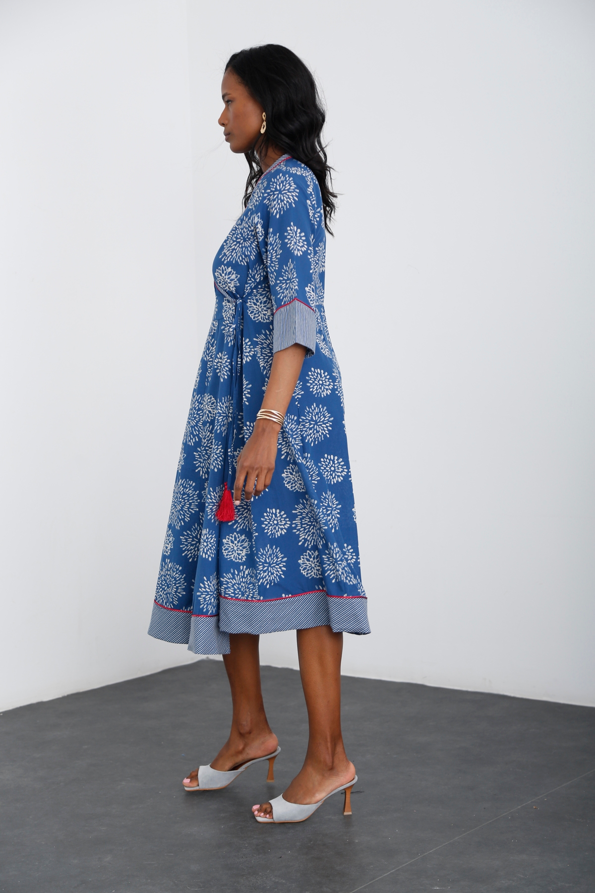 indigo Şerit Detaylı Midi Elbise AN10419