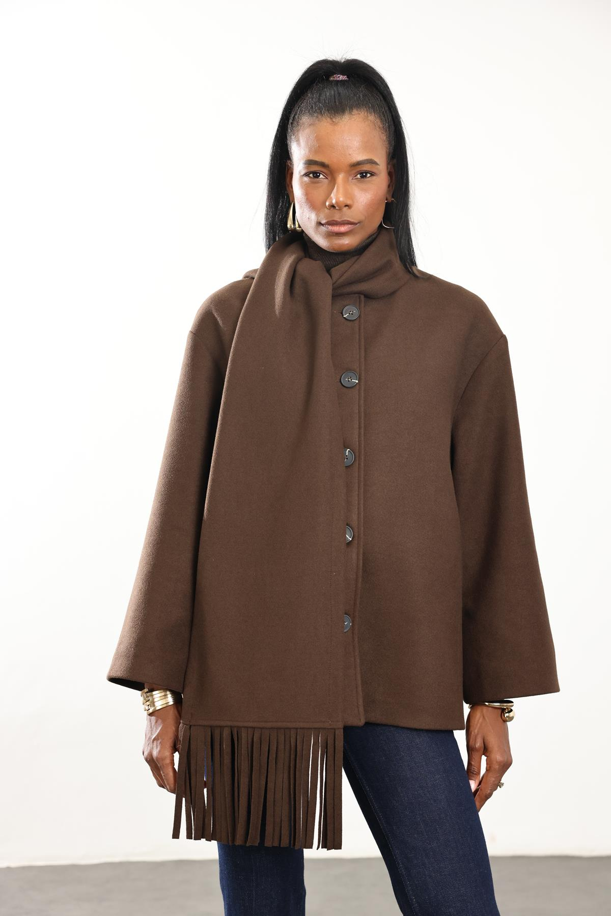 Kahverengi Atkılı Kaşe Mont D99800