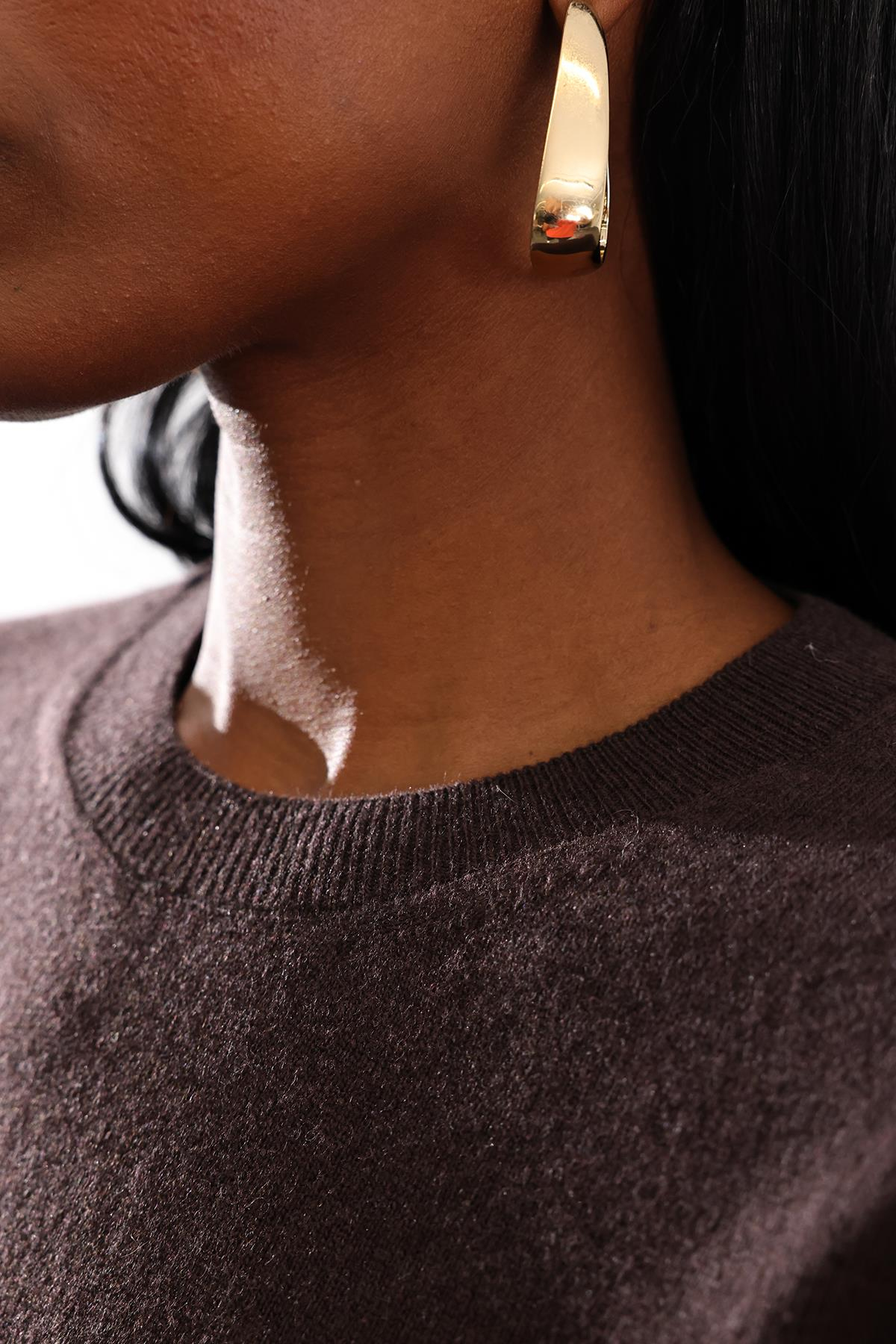 Kahverengi Bisiklet Yaka Kaşmir Basic Triko 