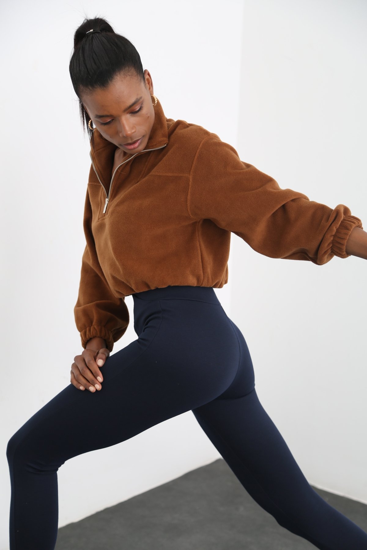 Kahverengi Fermuarlı Polar Sweatshirt 3406
