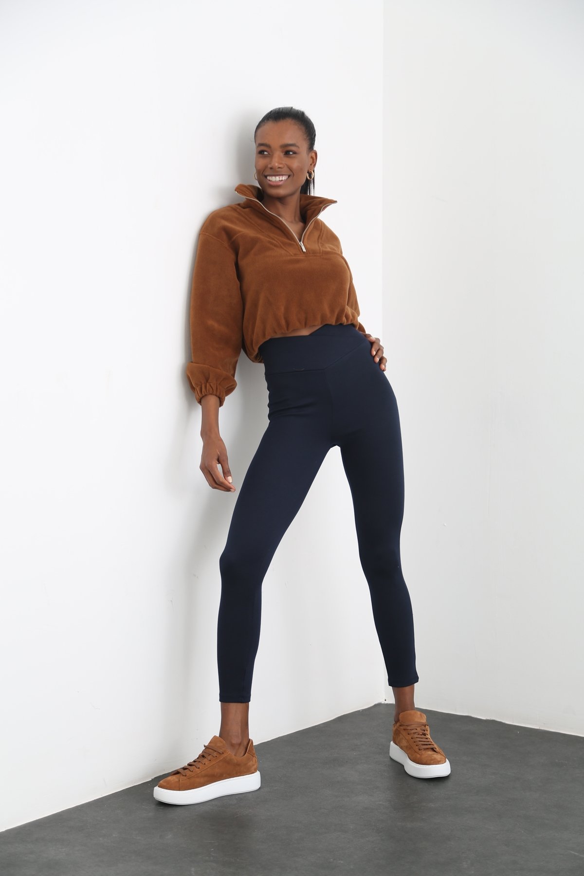 Kahverengi Fermuarlı Polar Sweatshirt 3406