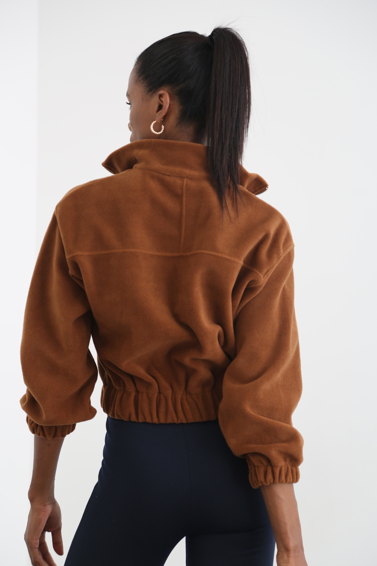 Kahverengi Fermuarlı Polar Sweatshirt 3406