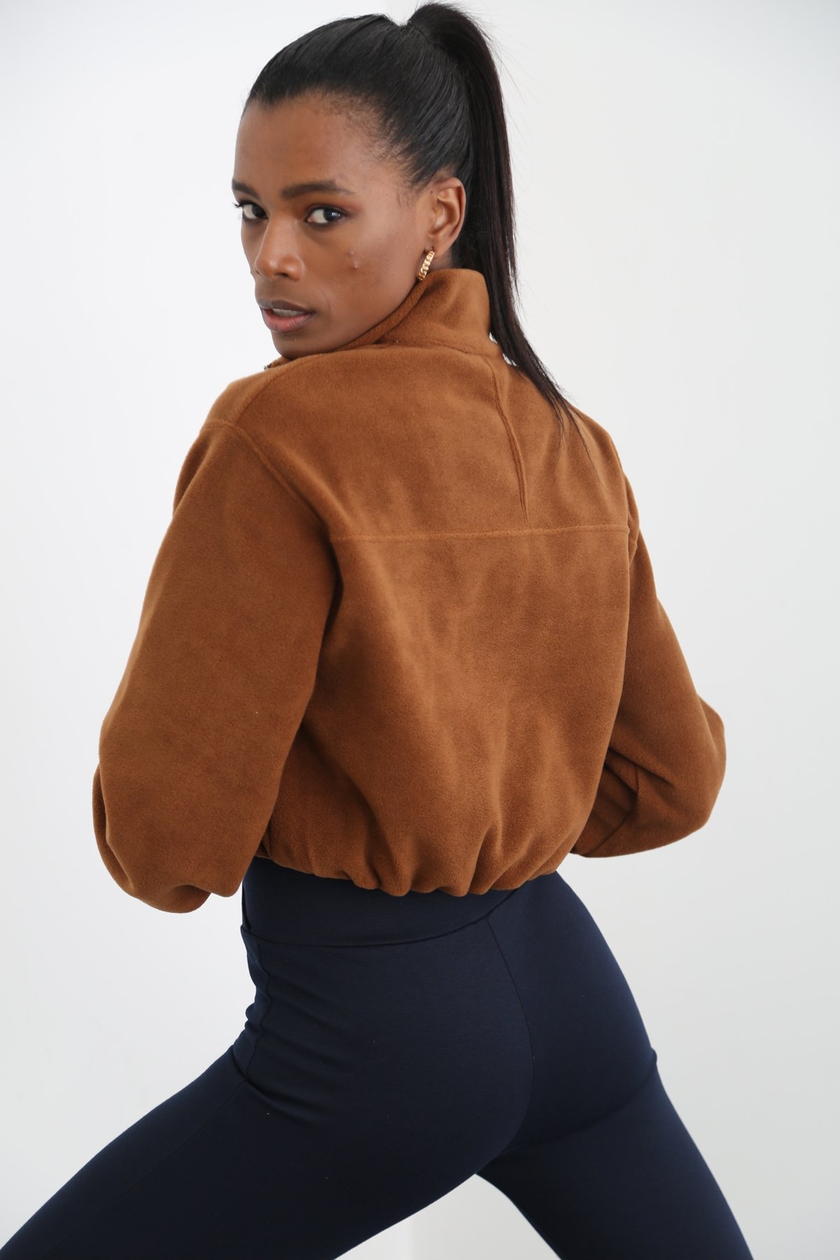 Kahverengi Fermuarlı Polar Sweatshirt 3406
