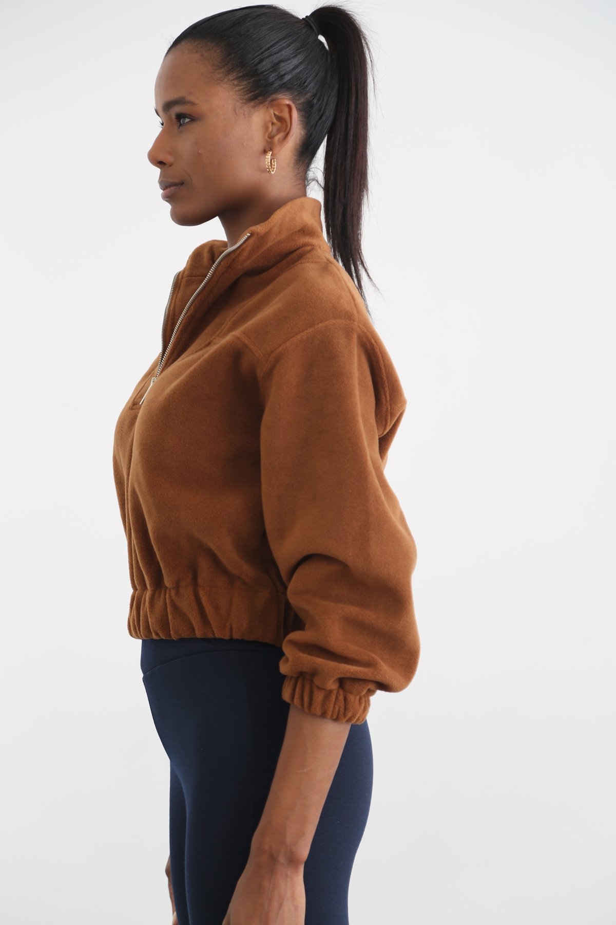 Kahverengi Fermuarlı Polar Sweatshirt 3406