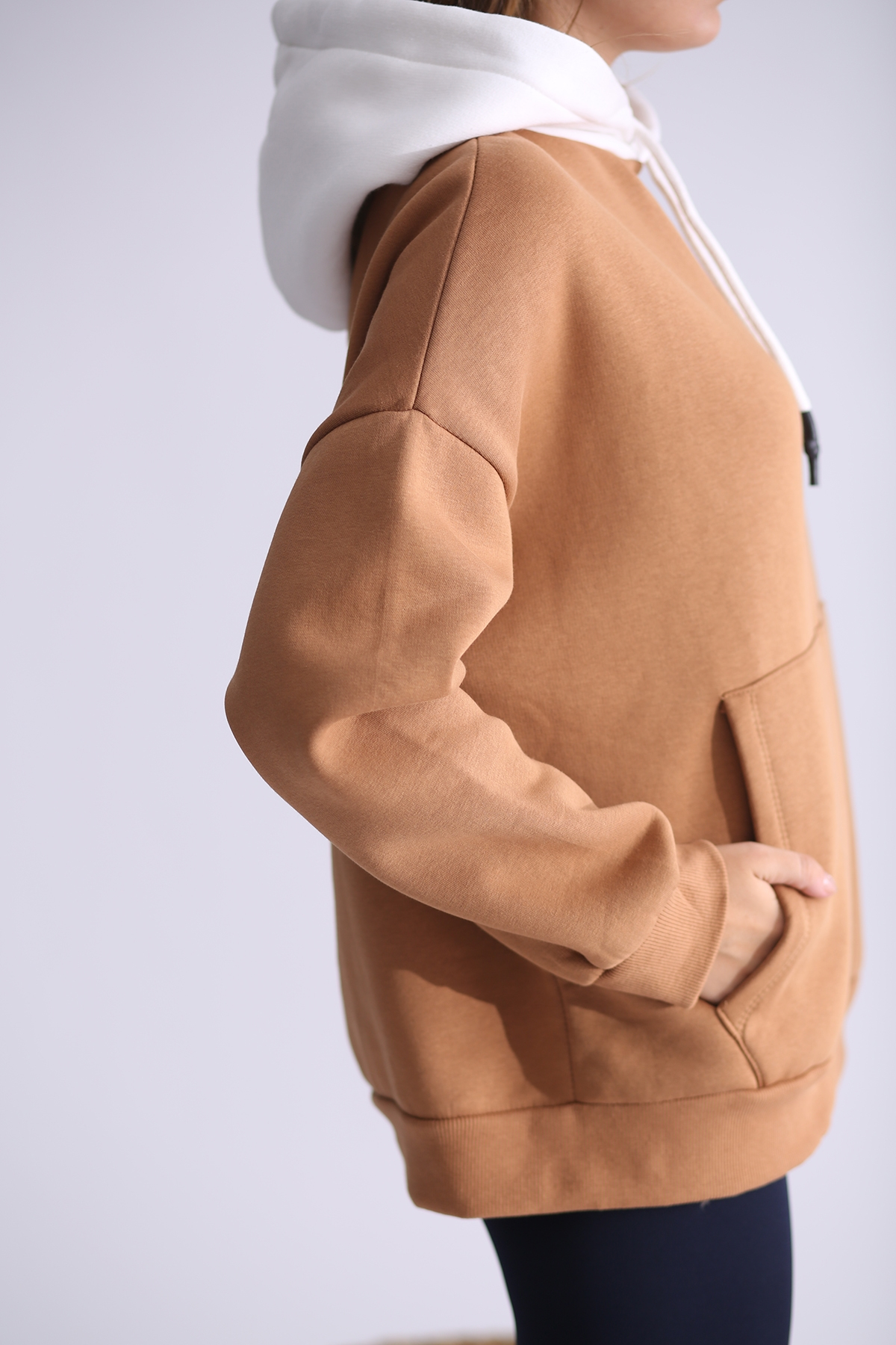 Kahverengi Garnili Kapüşonlu Sweatshirt 4455