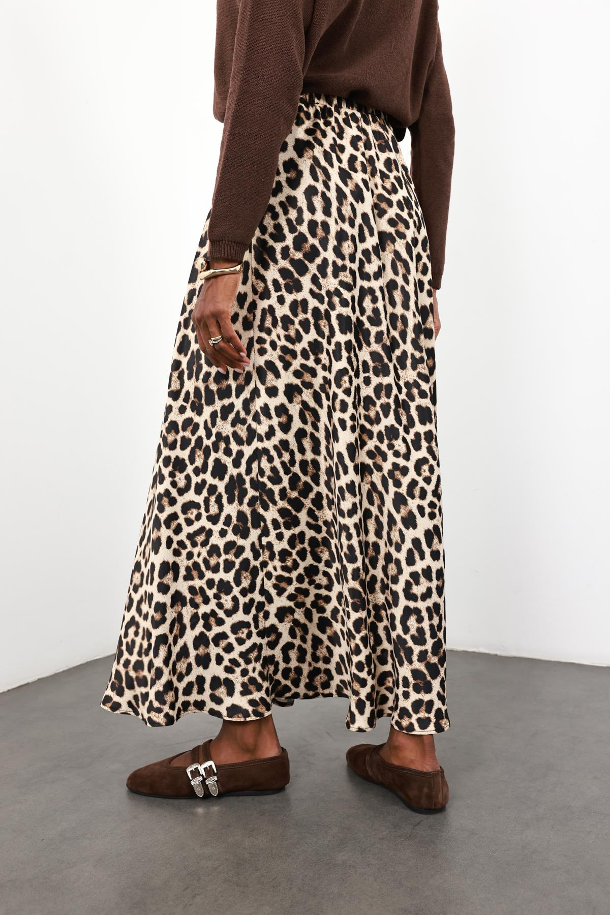 Kahverengi Leopar Maxi Saten Etek 50208