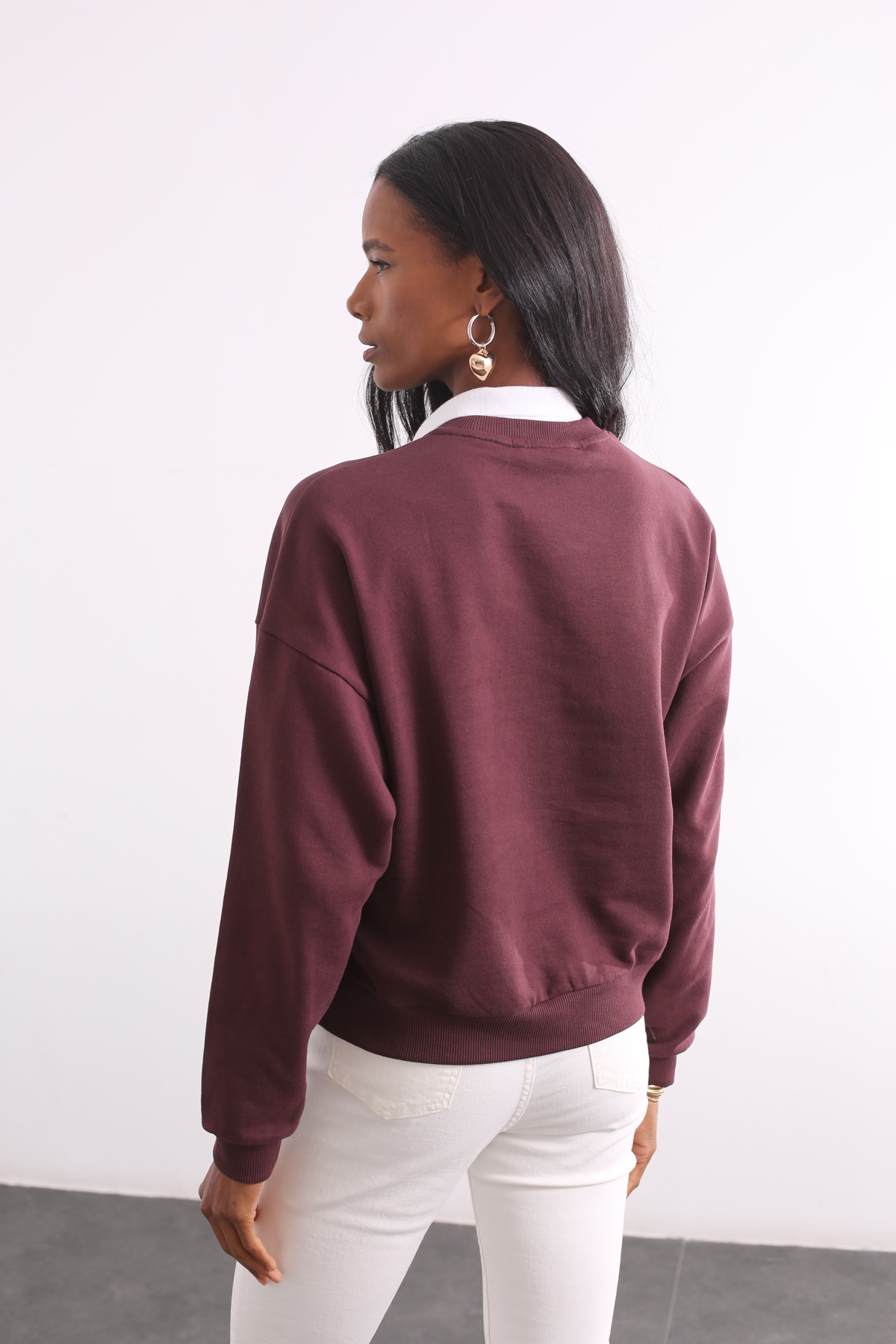 Kahverengi New Jersey Nakışlı Sweatshirt 