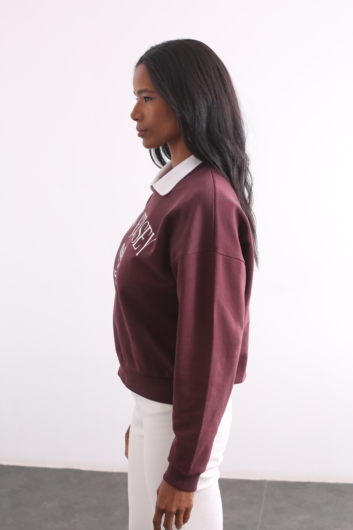 Kahverengi New Jersey Nakışlı Sweatshirt 