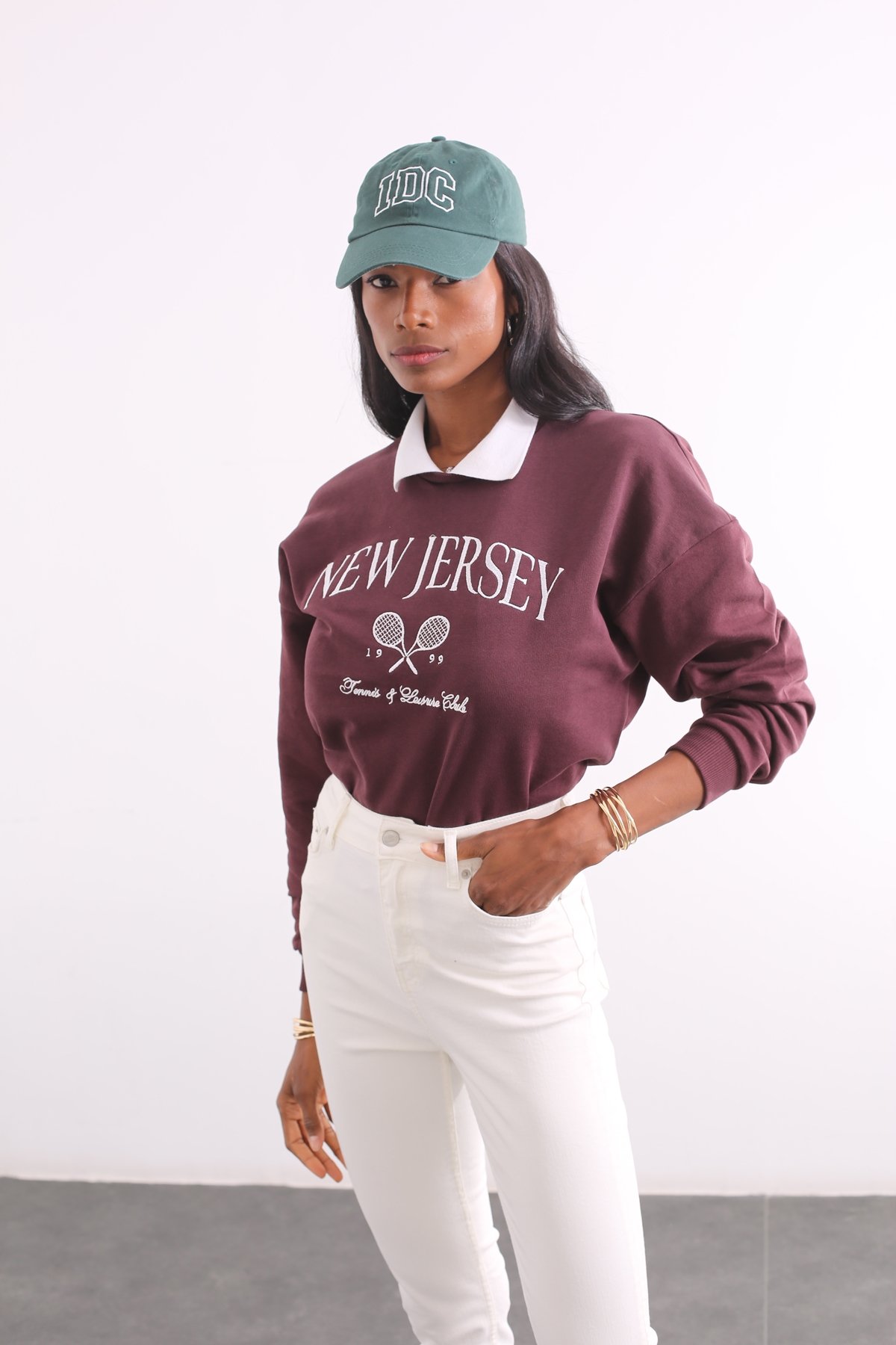 Kahverengi New Jersey Nakışlı Sweatshirt 