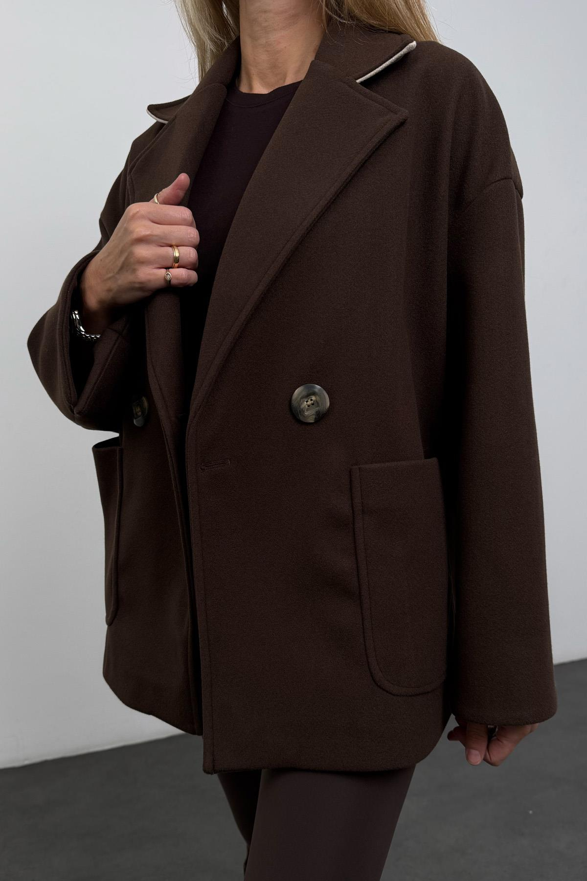 Kahverengi Oversize Kaşe Palto 