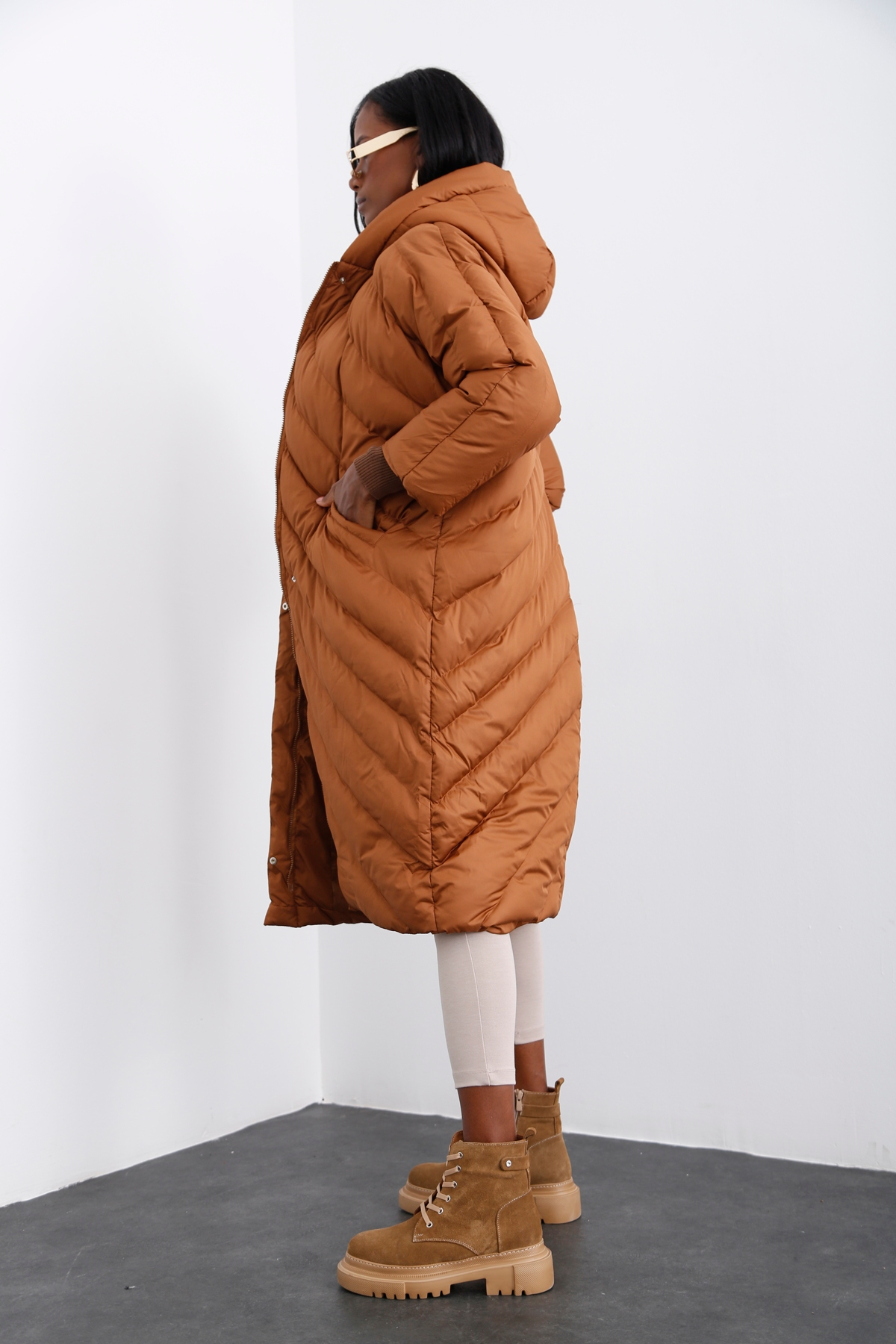 Kahverengi Oversize Şişme Mont D89609