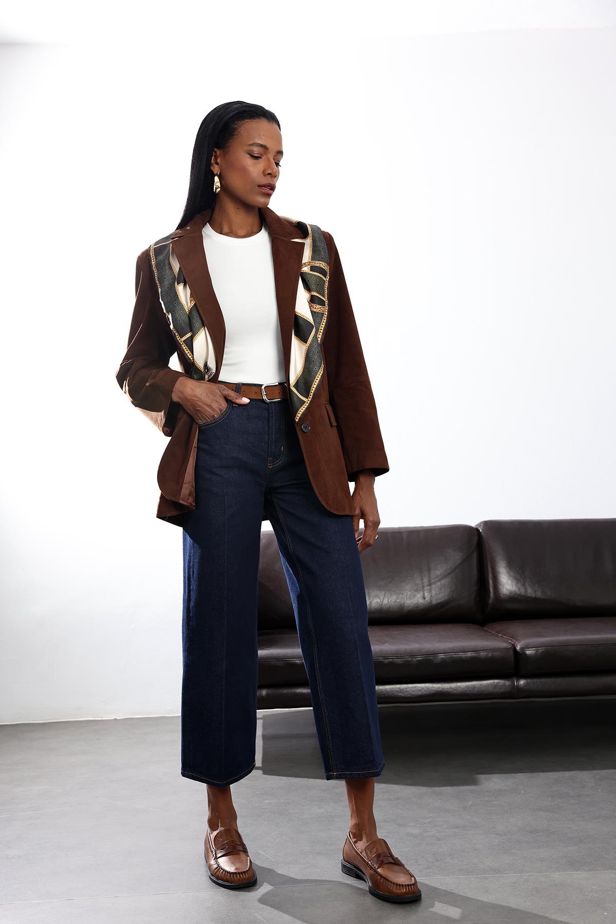 Kahverengi Süet Kemerli Ceket 0561