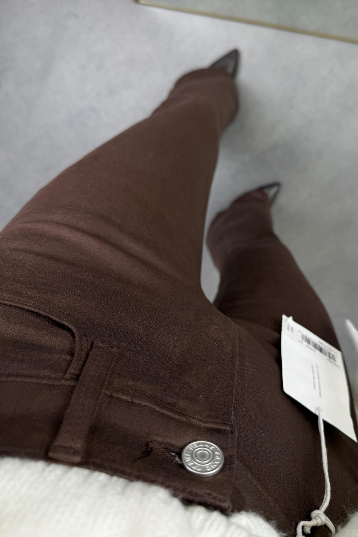 Kahverengi Yüksek Bel Kaplamalı Flare Jean 