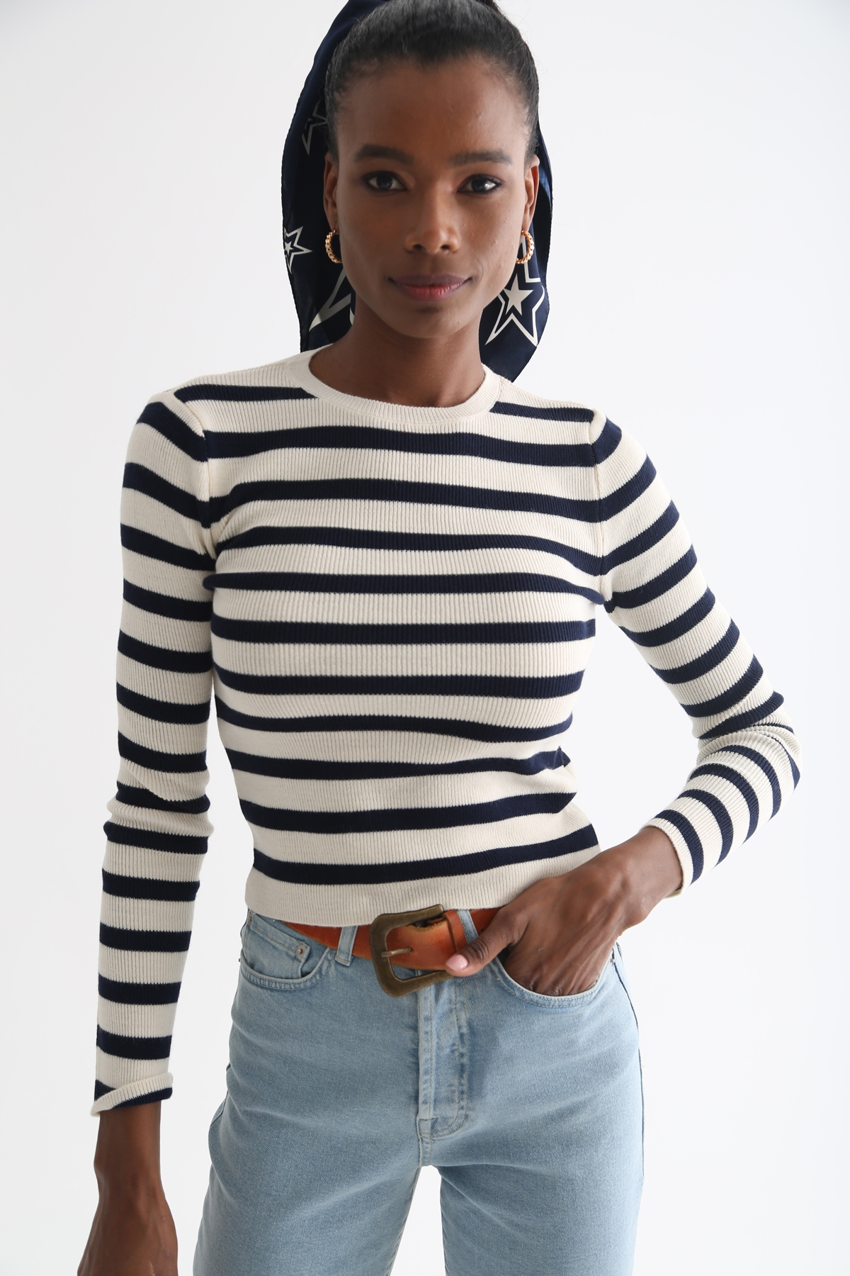 Kemik Bisiklet Yaka Çizgili Triko 13013